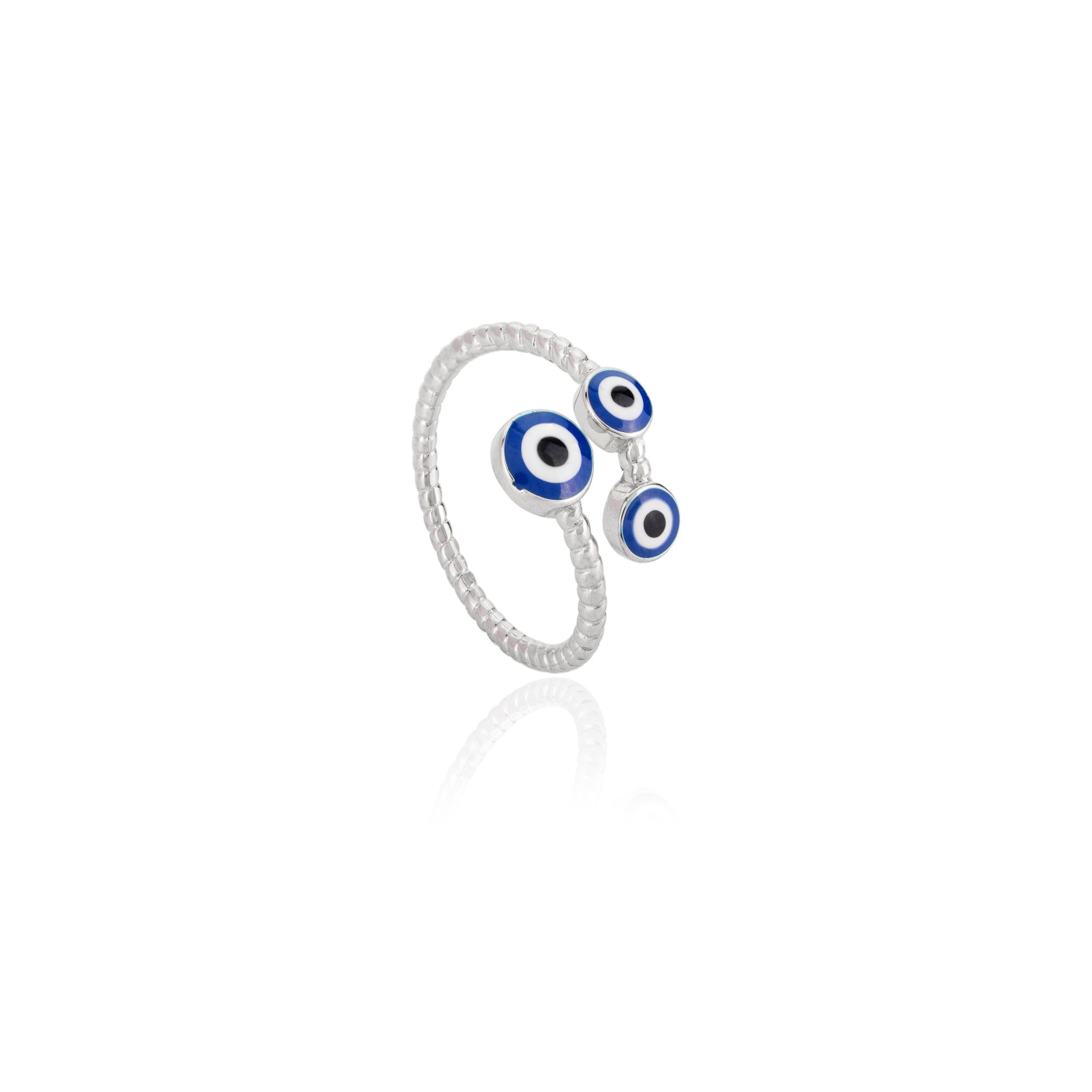 Evil Eye Adjustable Silver Ring