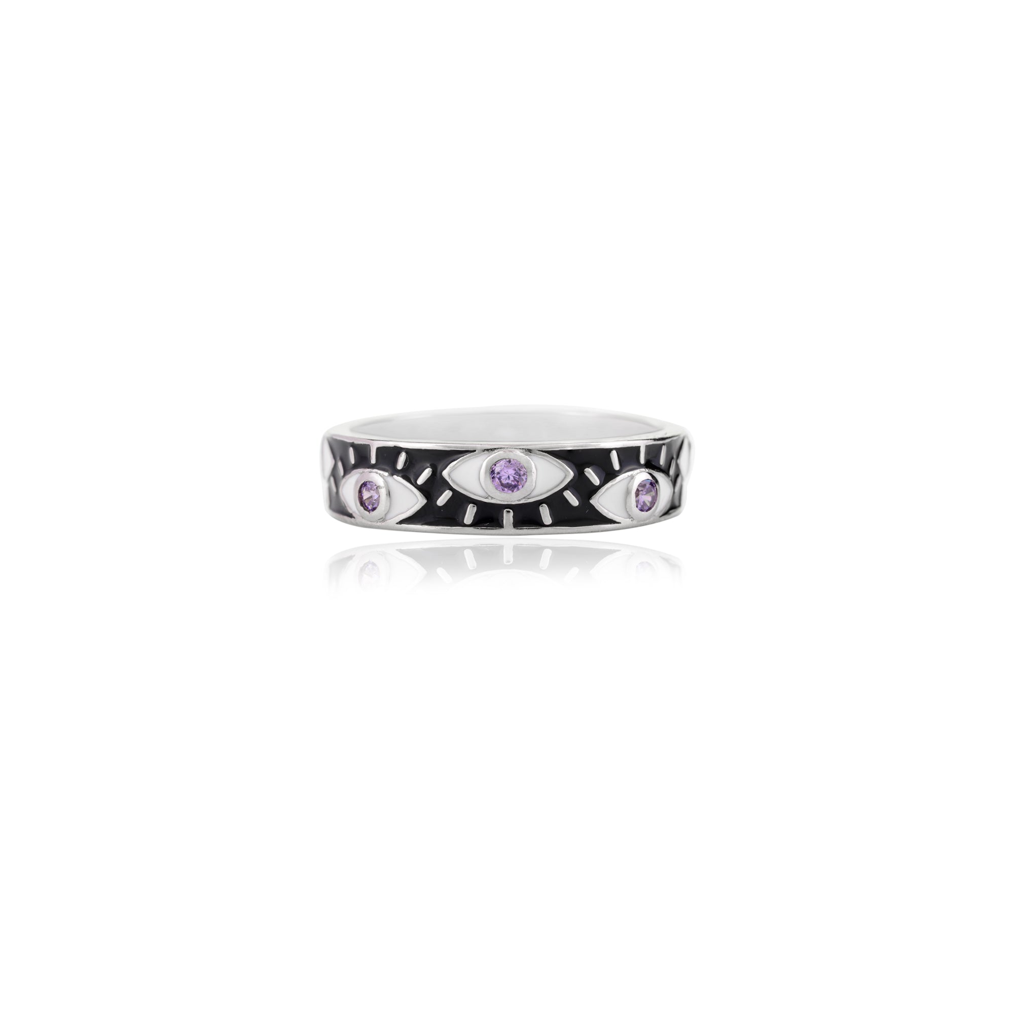 METALM Black Enamel Amethyst Ring