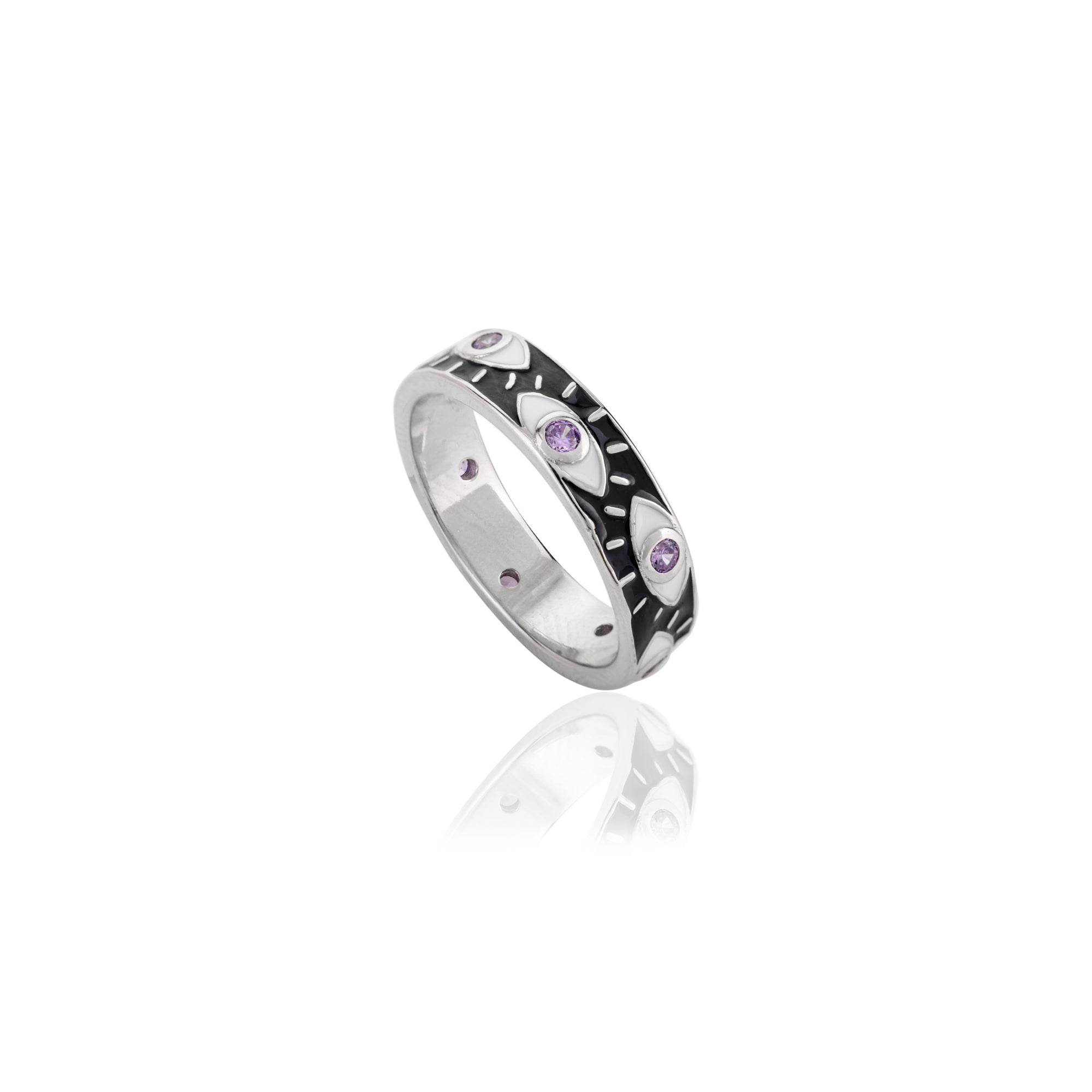 METALM Black Enamel Amethyst Ring