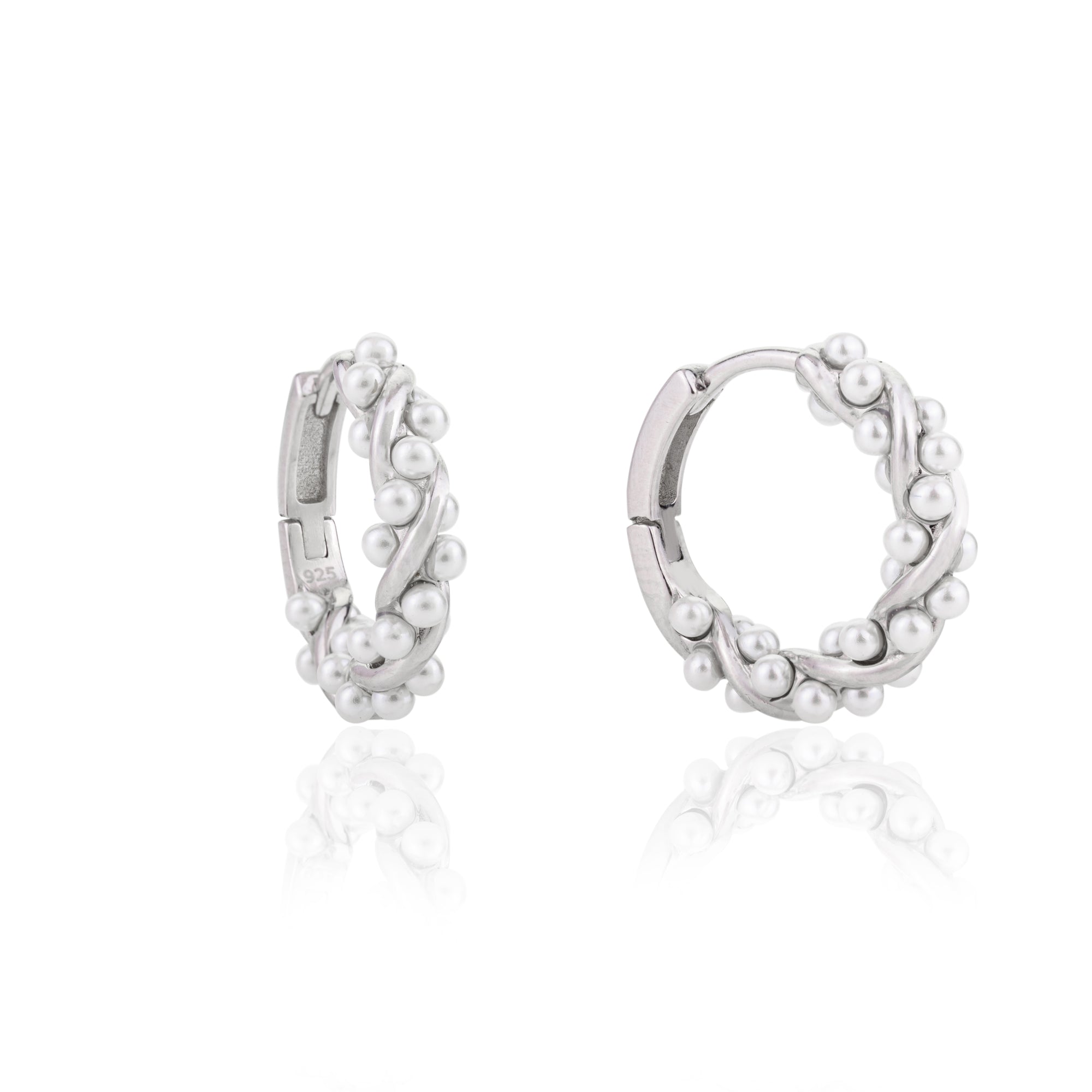 Silver Twist Pearl Hoop Earrings