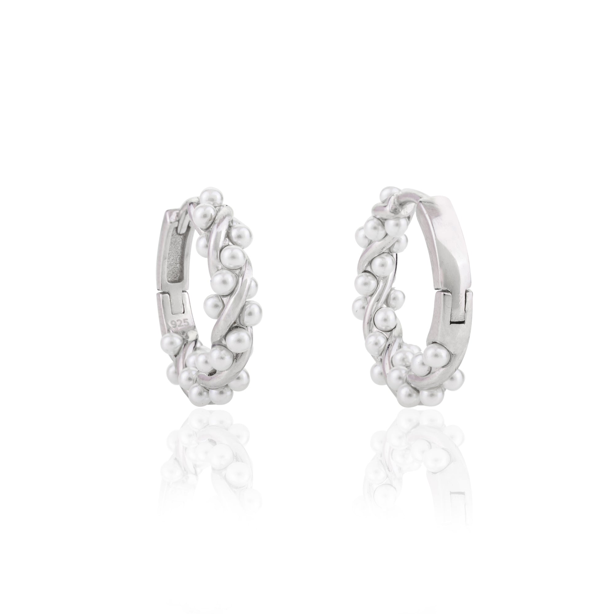 Silver Twist Pearl Hoop Earrings