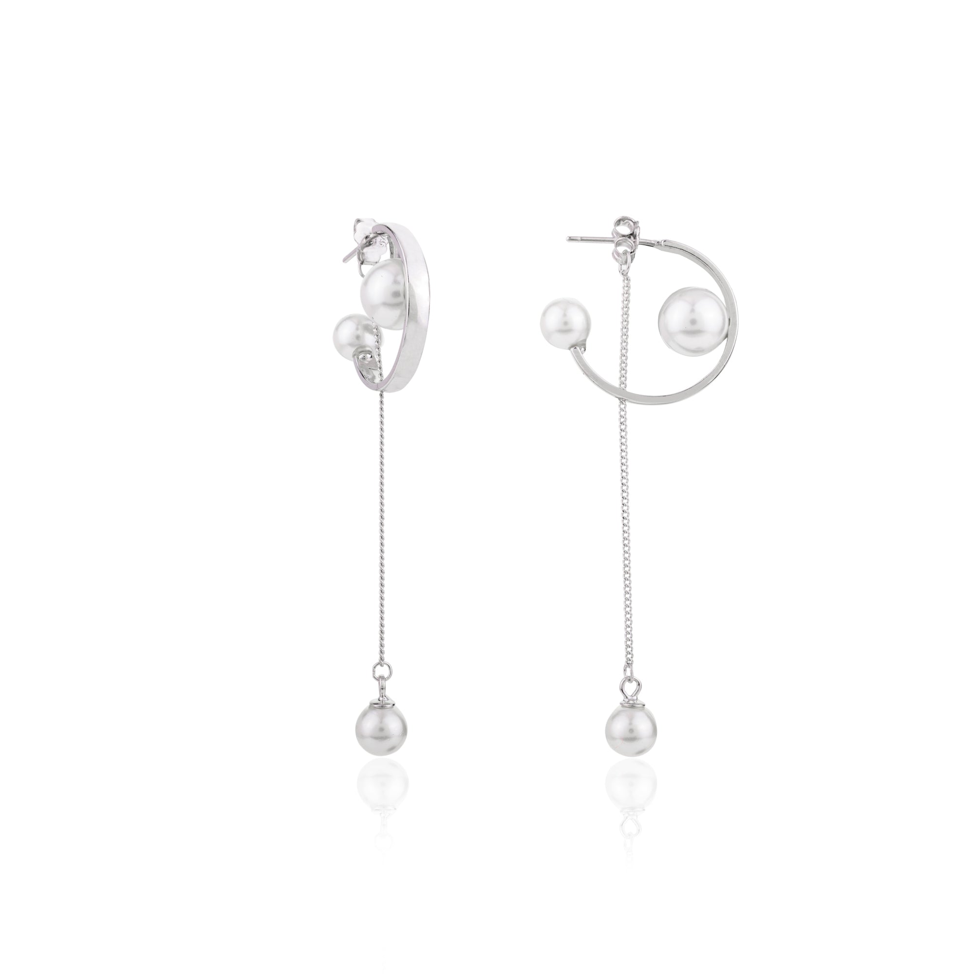 Silver Pearl Drop Chain Earrings