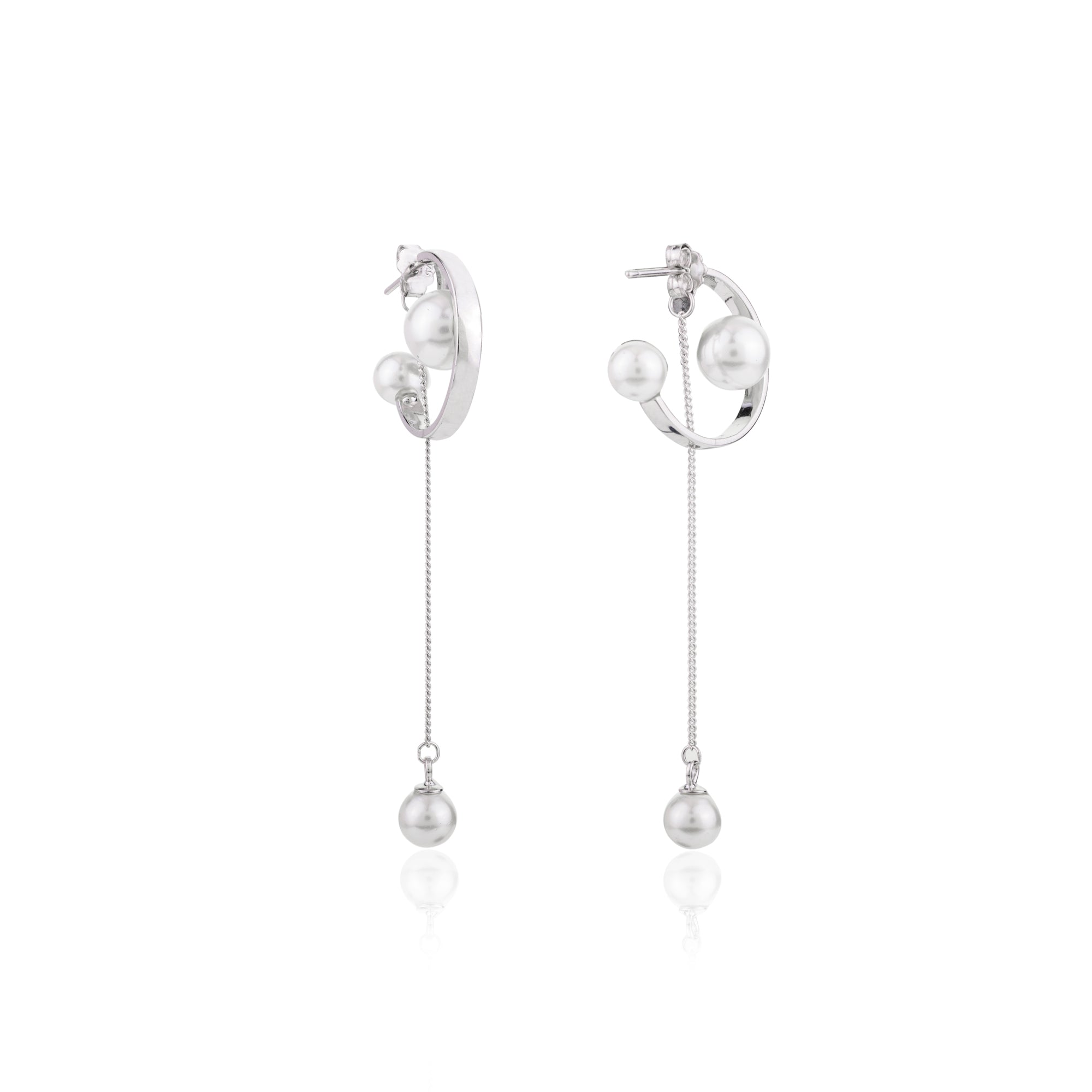 Silver Pearl Drop Chain Earrings