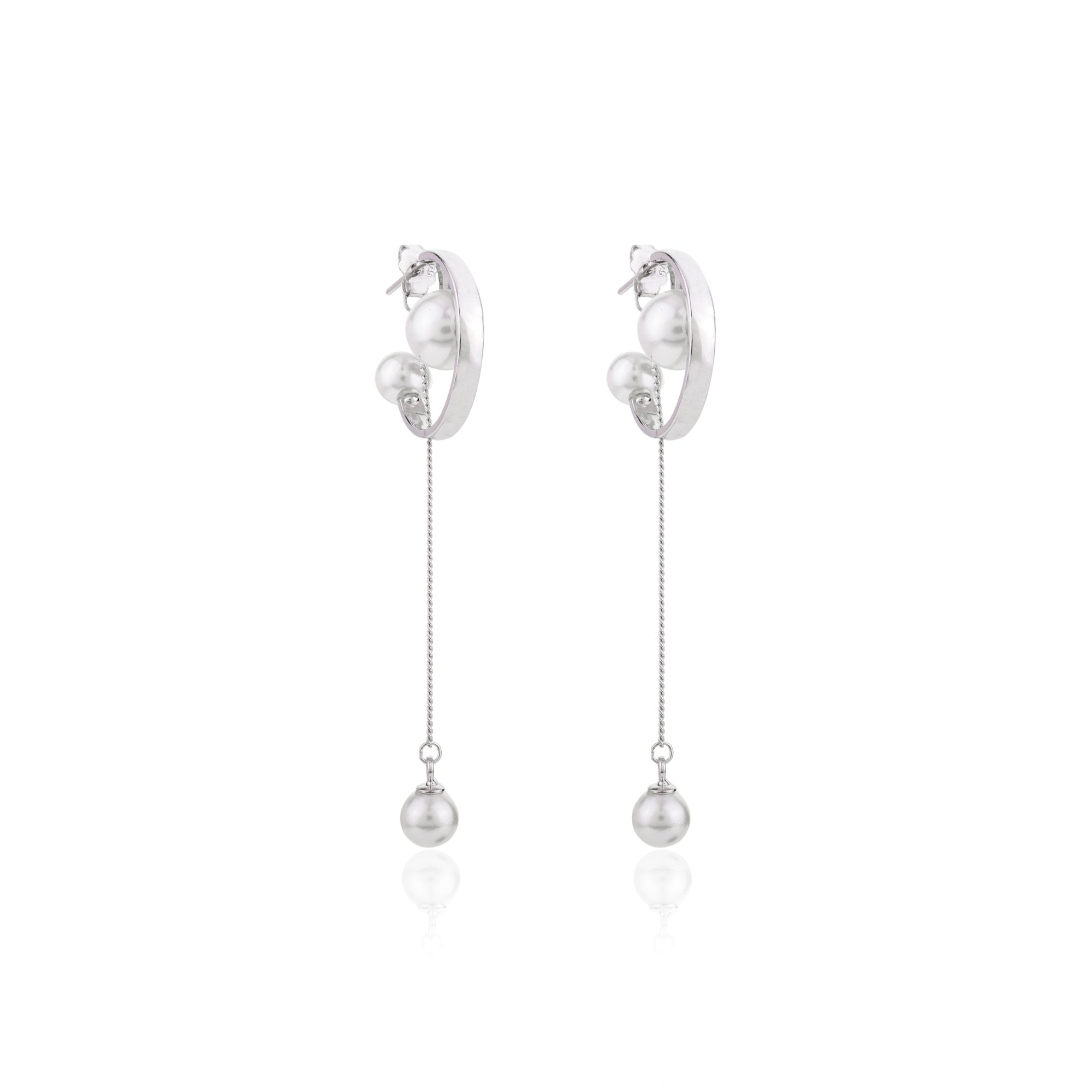 Silver Pearl Drop Chain Earrings