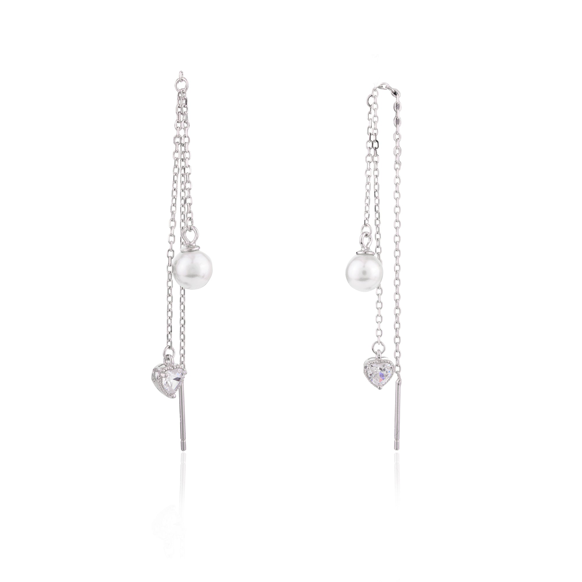 Silver Pearl Threader Earrings