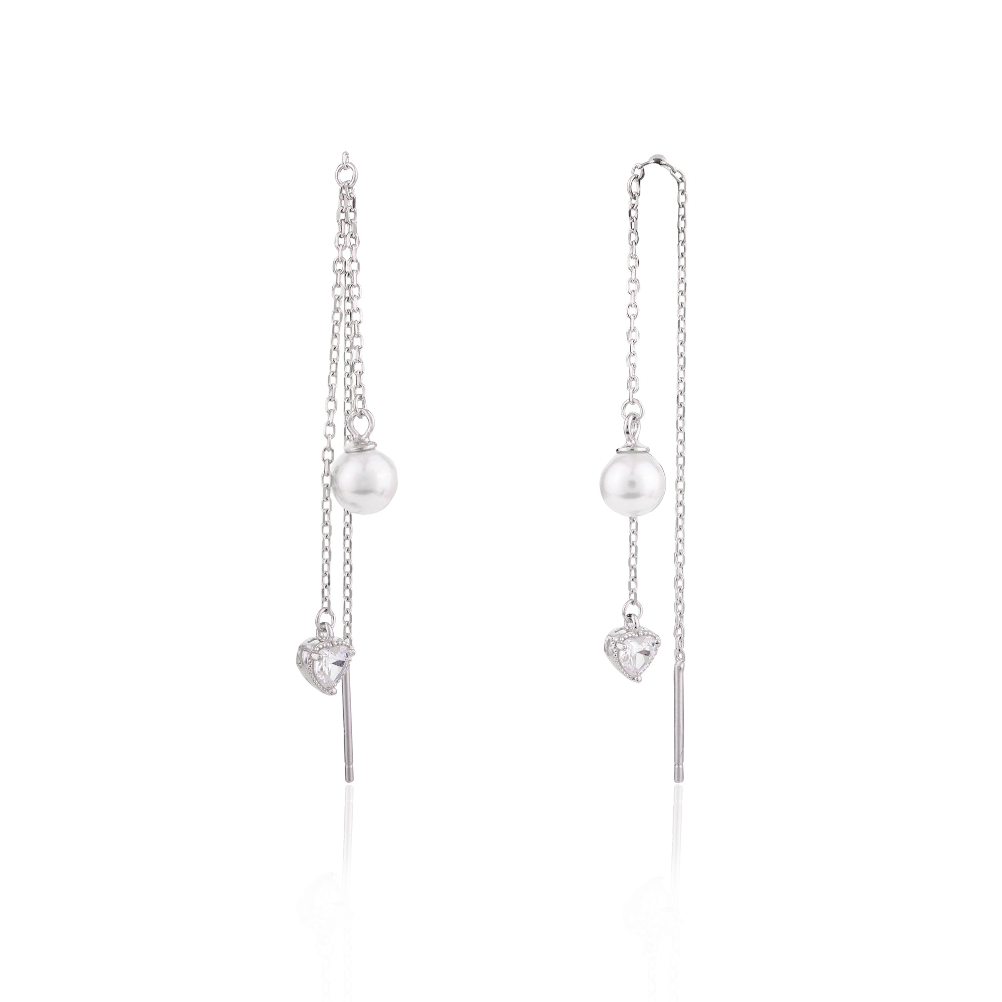 Silver Pearl Threader Earrings