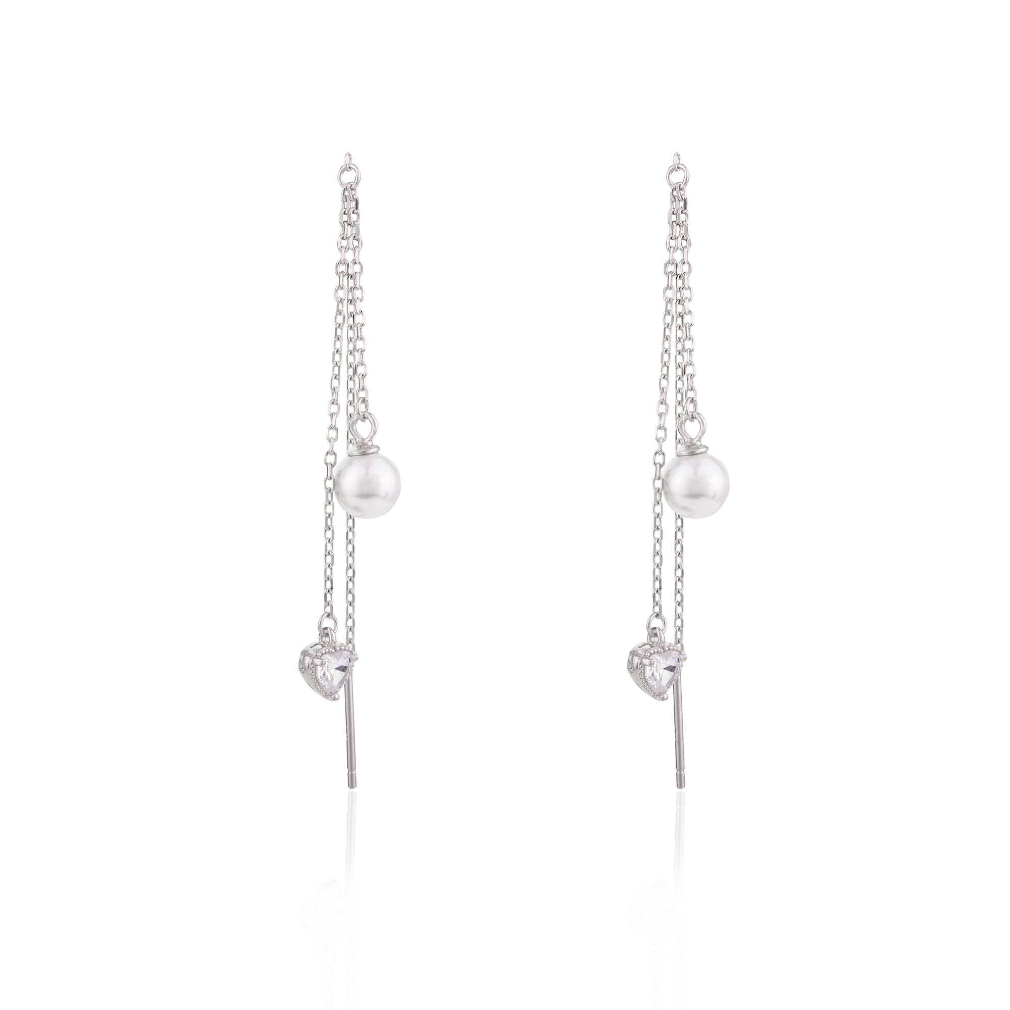 Silver Pearl Threader Earrings