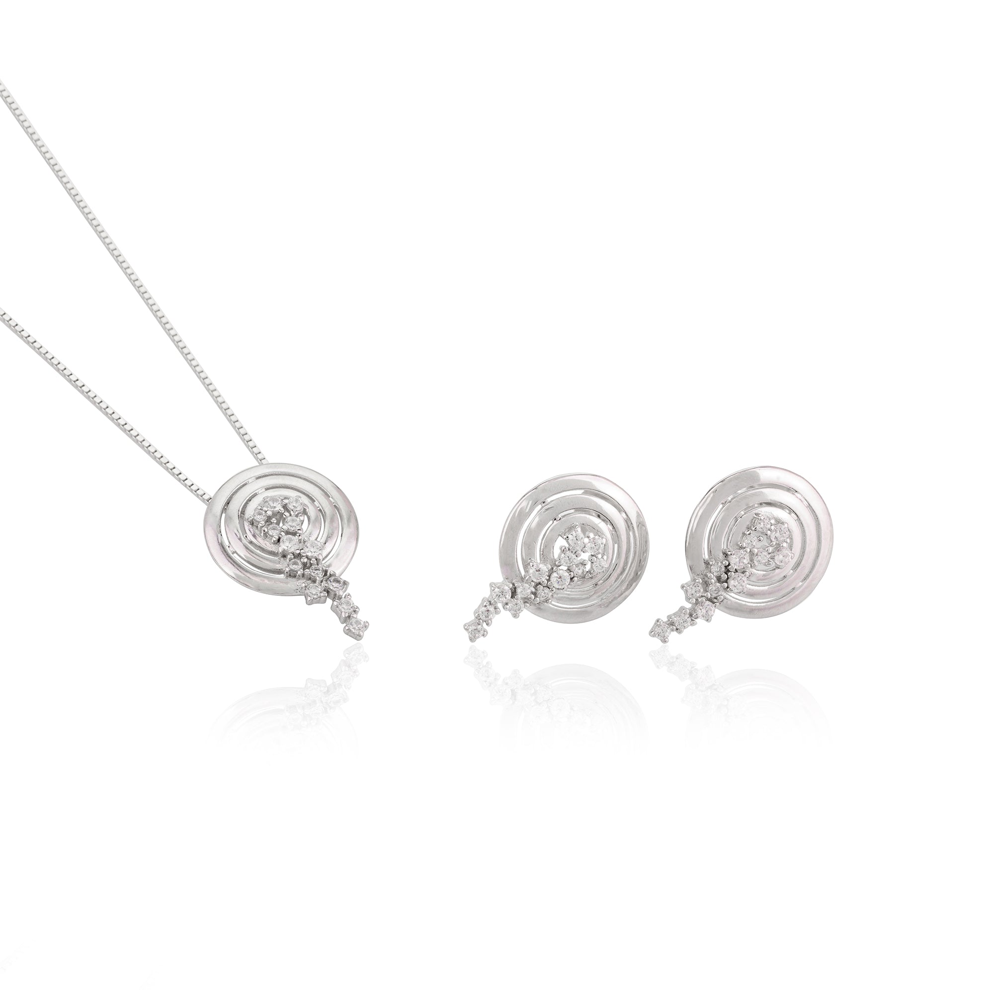 Silver Spiral Circle Pendant set with Earrings