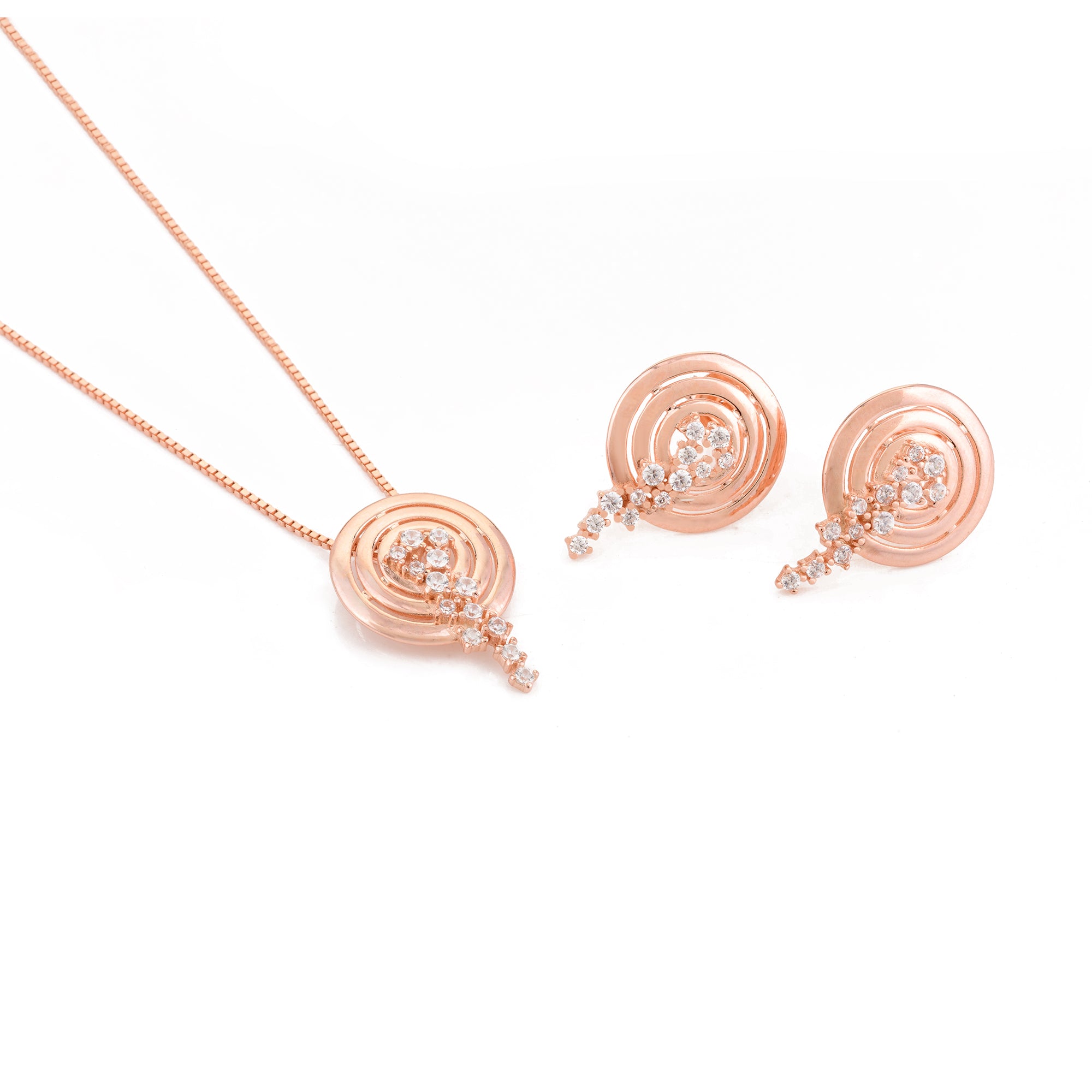 Rose gold Spiral Circle Pendant with Earrings