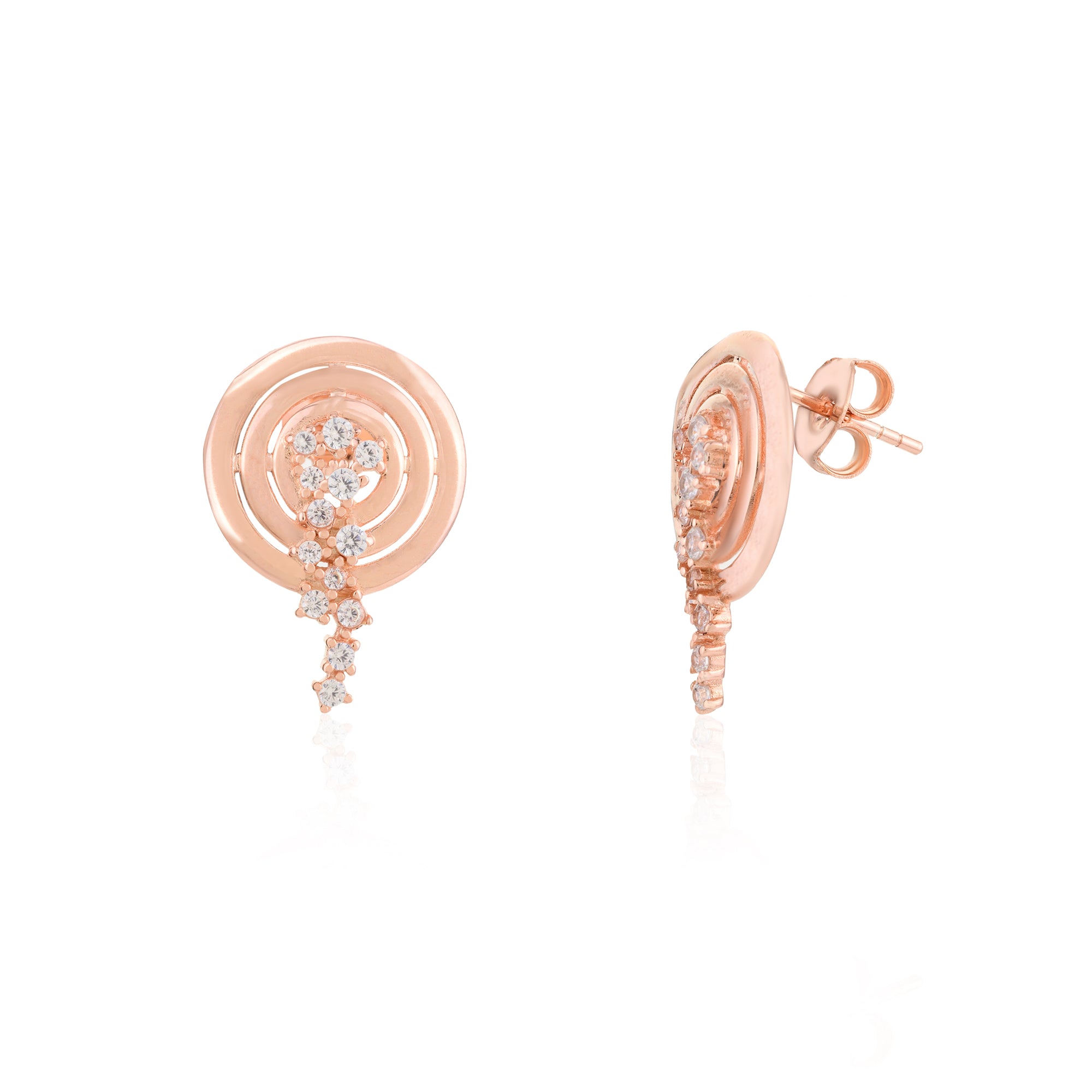 Rose gold Spiral Circle Pendant with Earrings