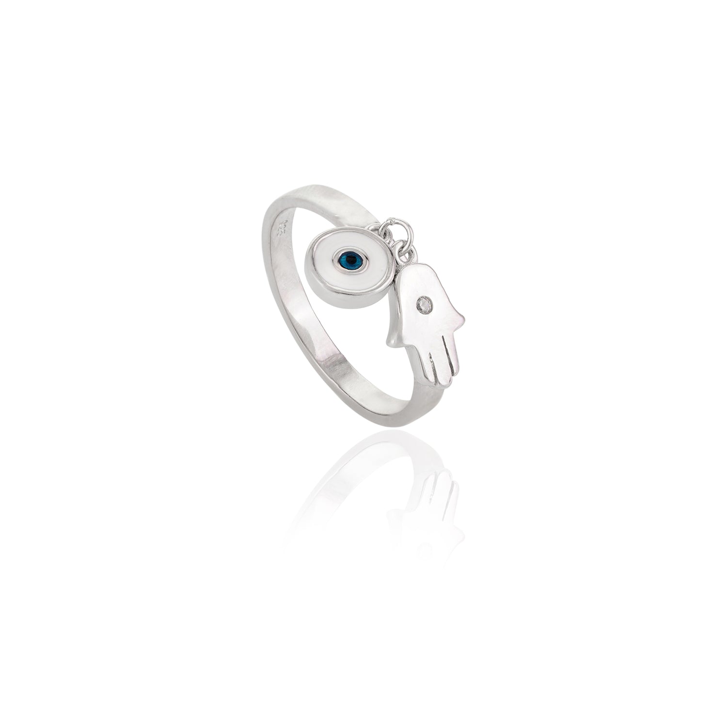 Evil Eye Hamsa Silver Ring