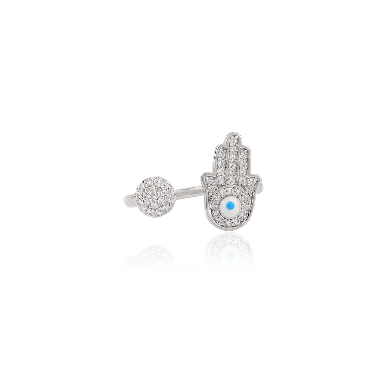 Evil Eye Hamsa Open Silver Ring