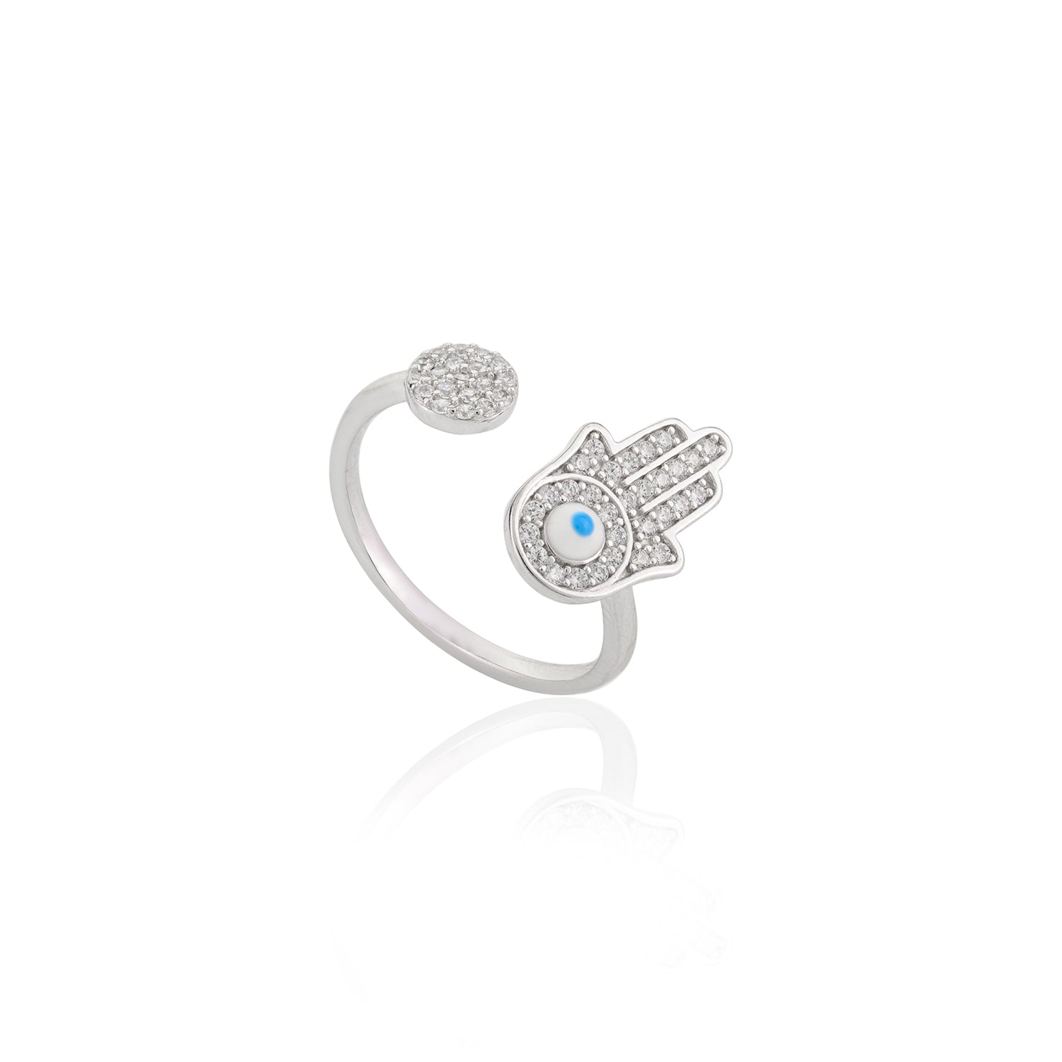 Evil Eye Hamsa Open Silver Ring