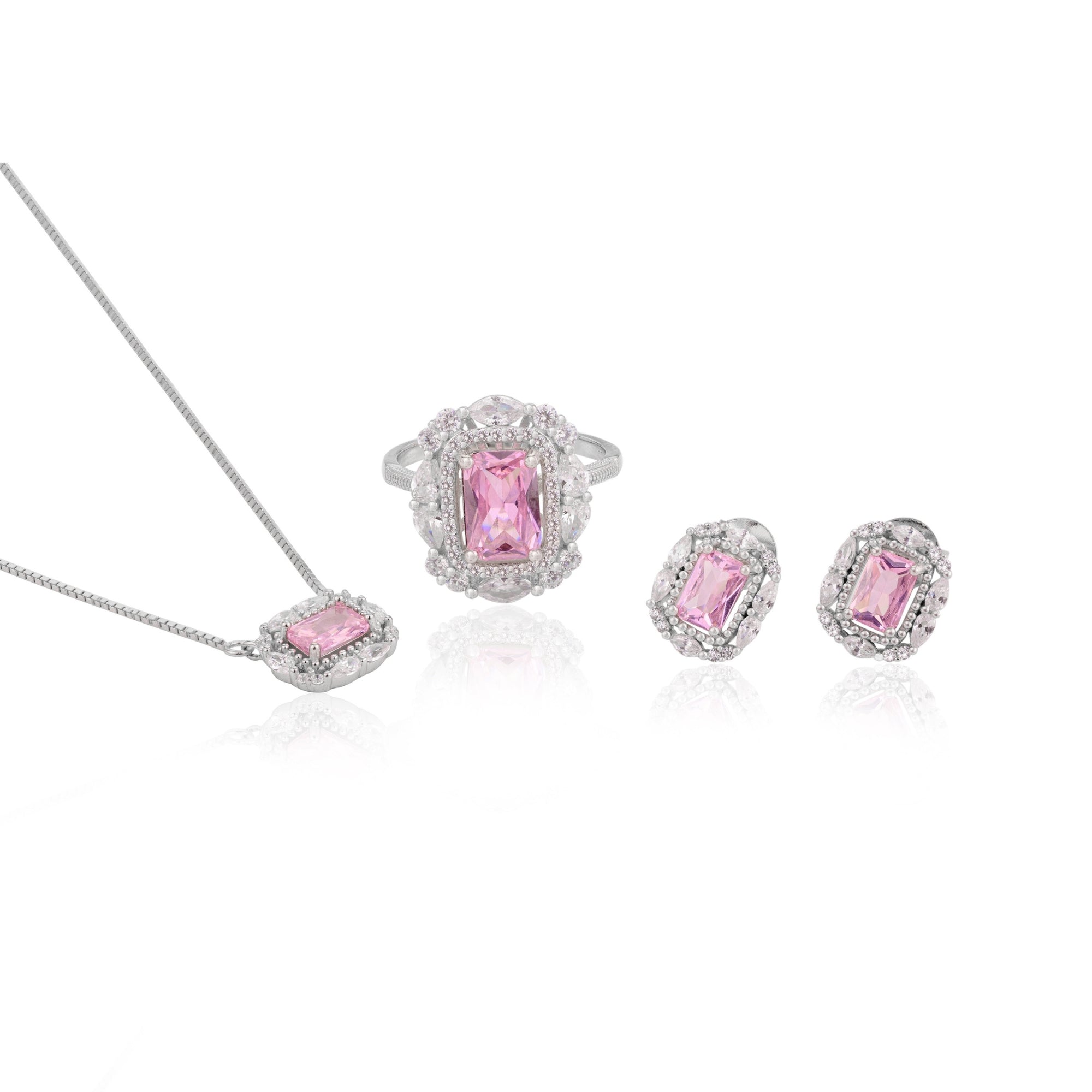 Pink Sapphire Silver Jewelry Set