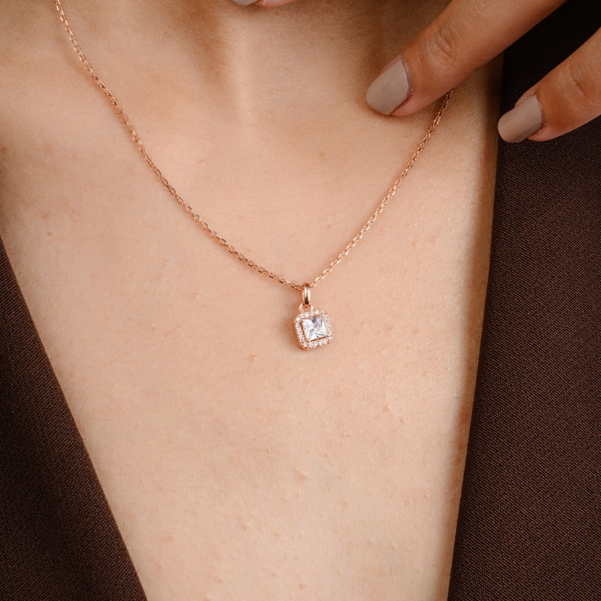 Square Diamond Pendant Necklace