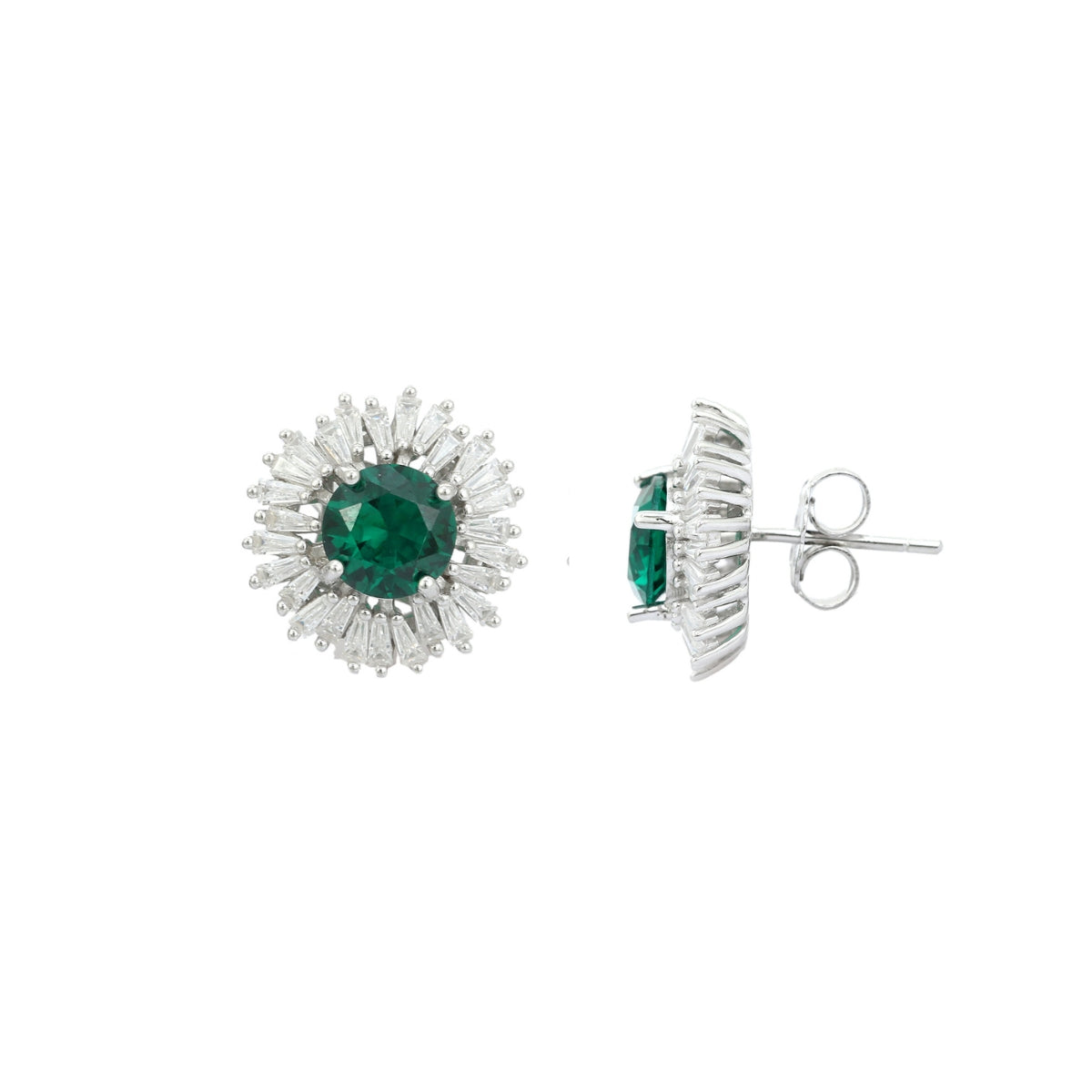 Charming Emerald Green Floral White CZ Diamond Stud Earrings