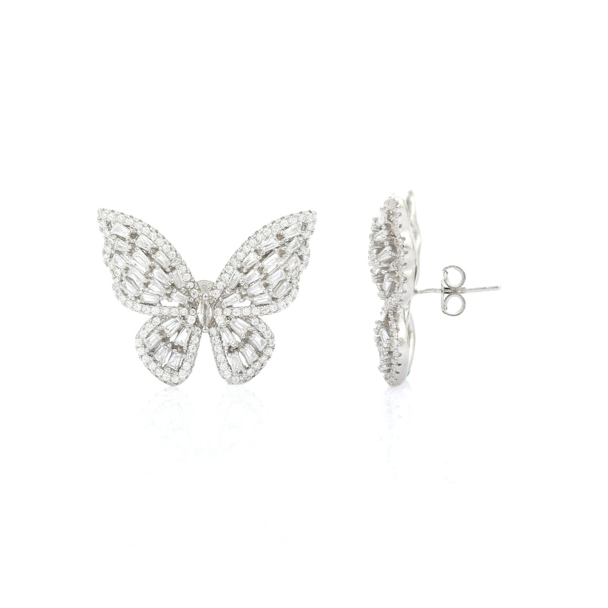 Silver Butterfly Earrings with Sparkling CZ Diamonds
