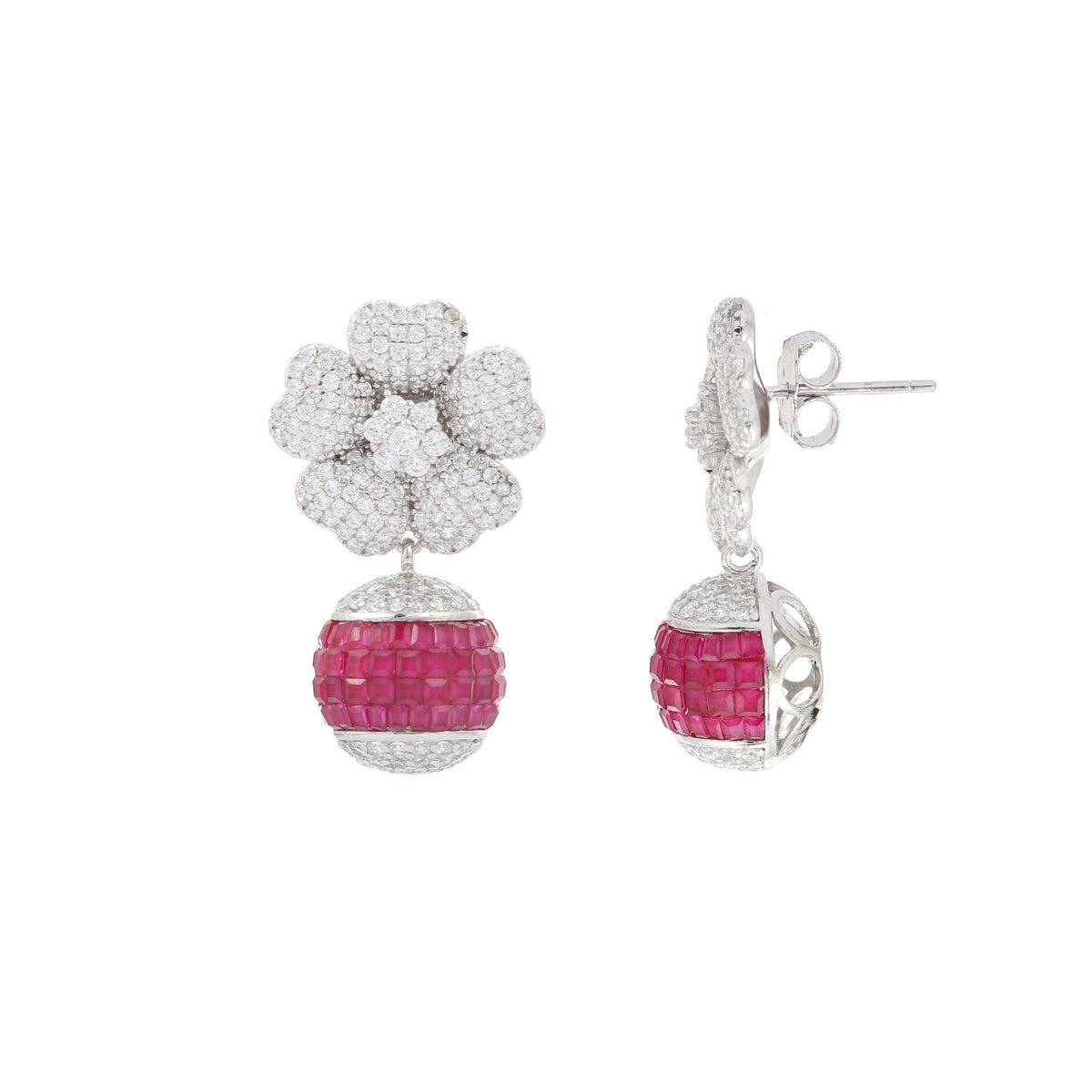Sparkling CZ Crystal Floral Droplet Earrings in 925 Silver