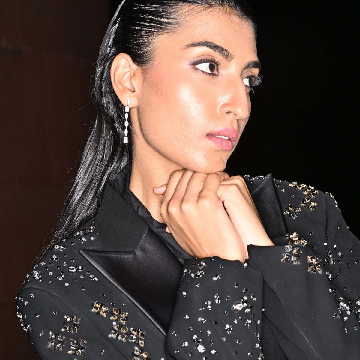 Linear Water Drops Cz Diamond Earrings in 925 Silver