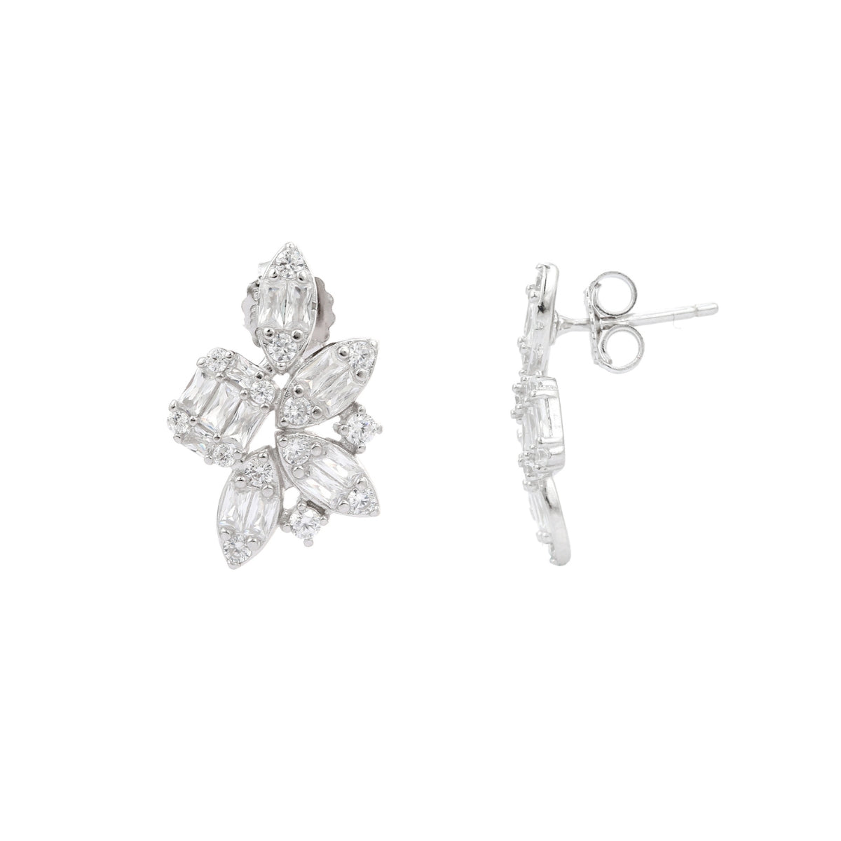 Rose Gold & Silver CZ Diamond Cluster Earrings