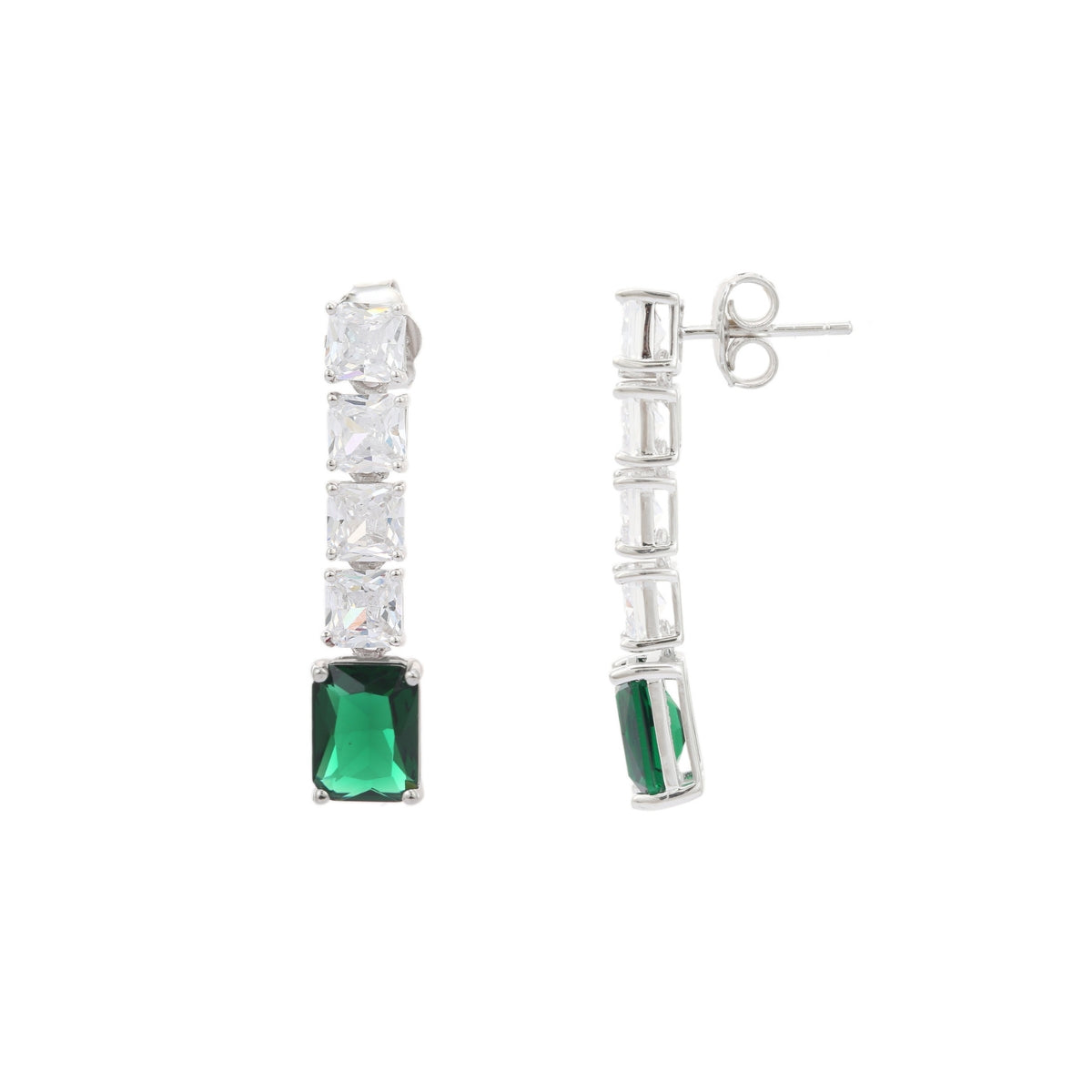 925 Silver Blue, Emerald Green and Red Ruby CZ Diamond Drop Earrings