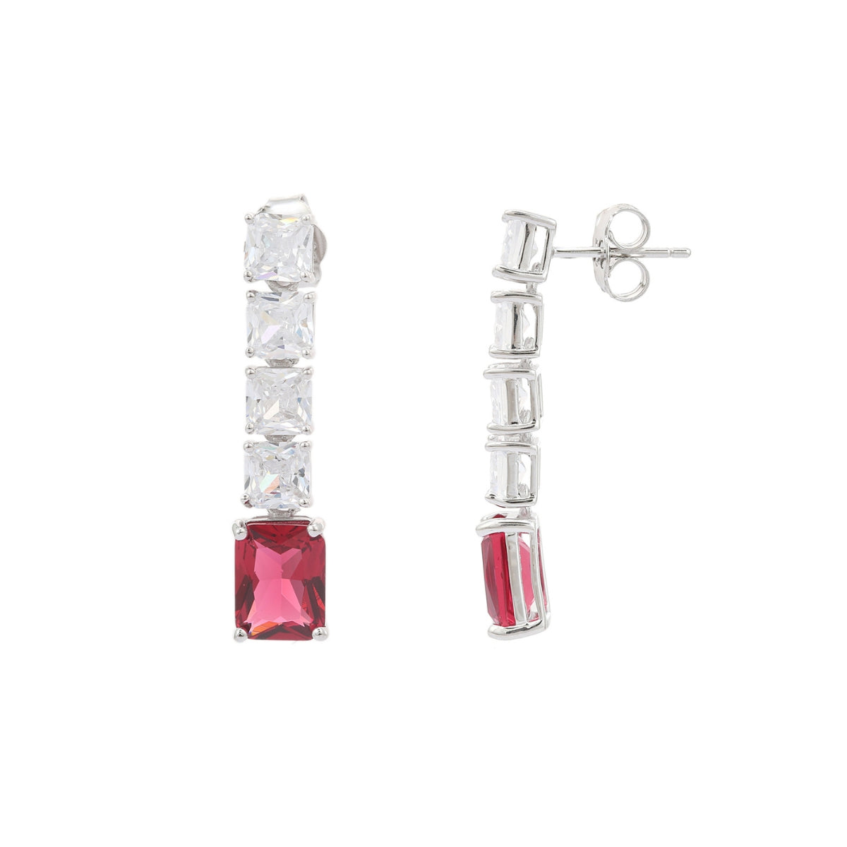 925 Silver Blue, Emerald Green and Red Ruby CZ Diamond Drop Earrings
