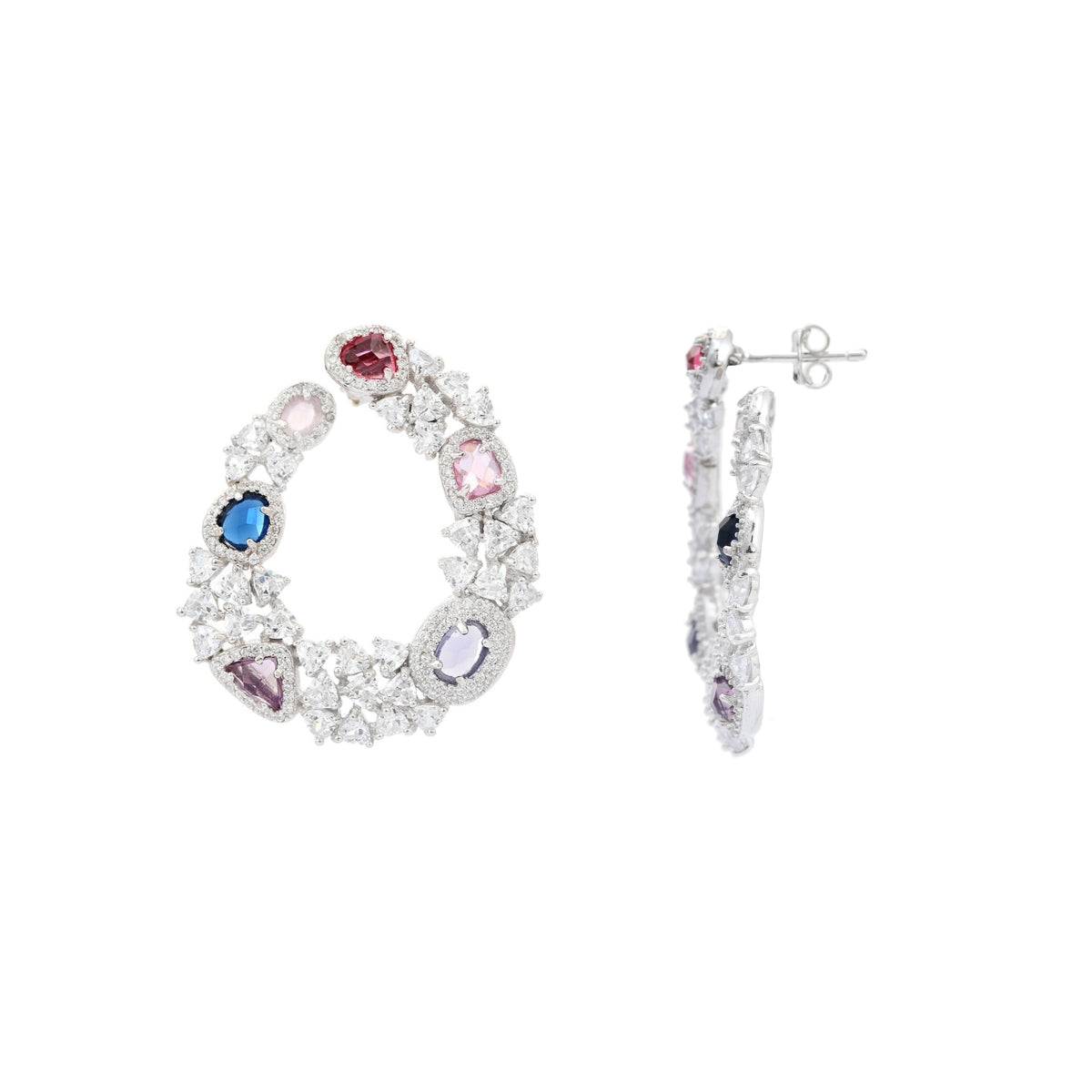 925 Silver Art Deco Earrings with Multicolored CZ Diamond Crystals