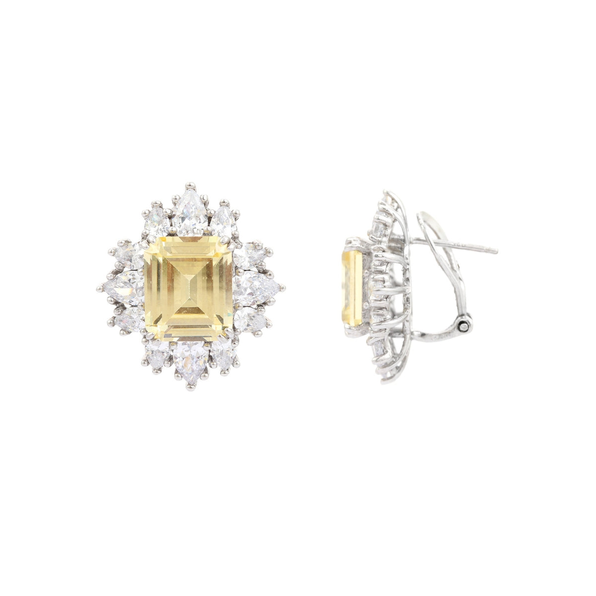 Yellow Diamond Spike Earrings with Sparkling CZ Crystals