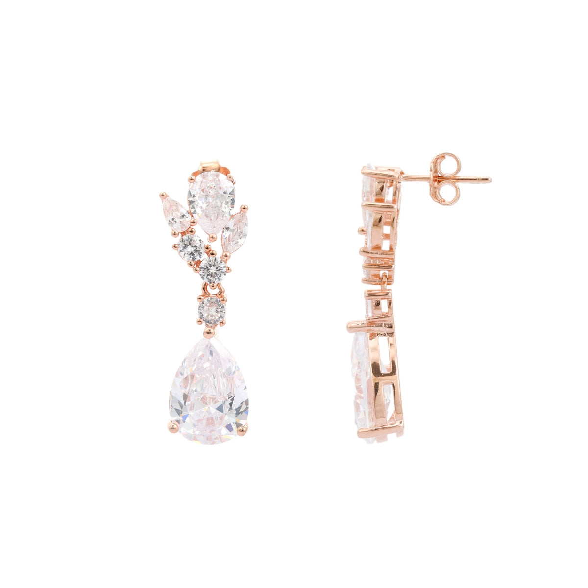 Elegant 925 Silver Tear Drop Earrings in White Gold & Rose Gold Finish