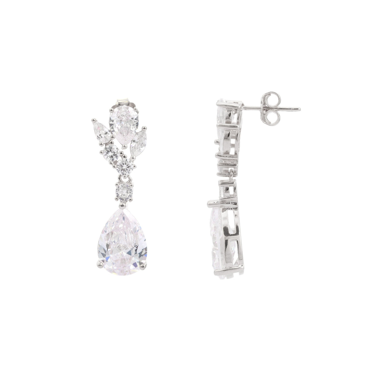 Elegant 925 Silver Tear Drop Earrings in White Gold & Rose Gold Finish