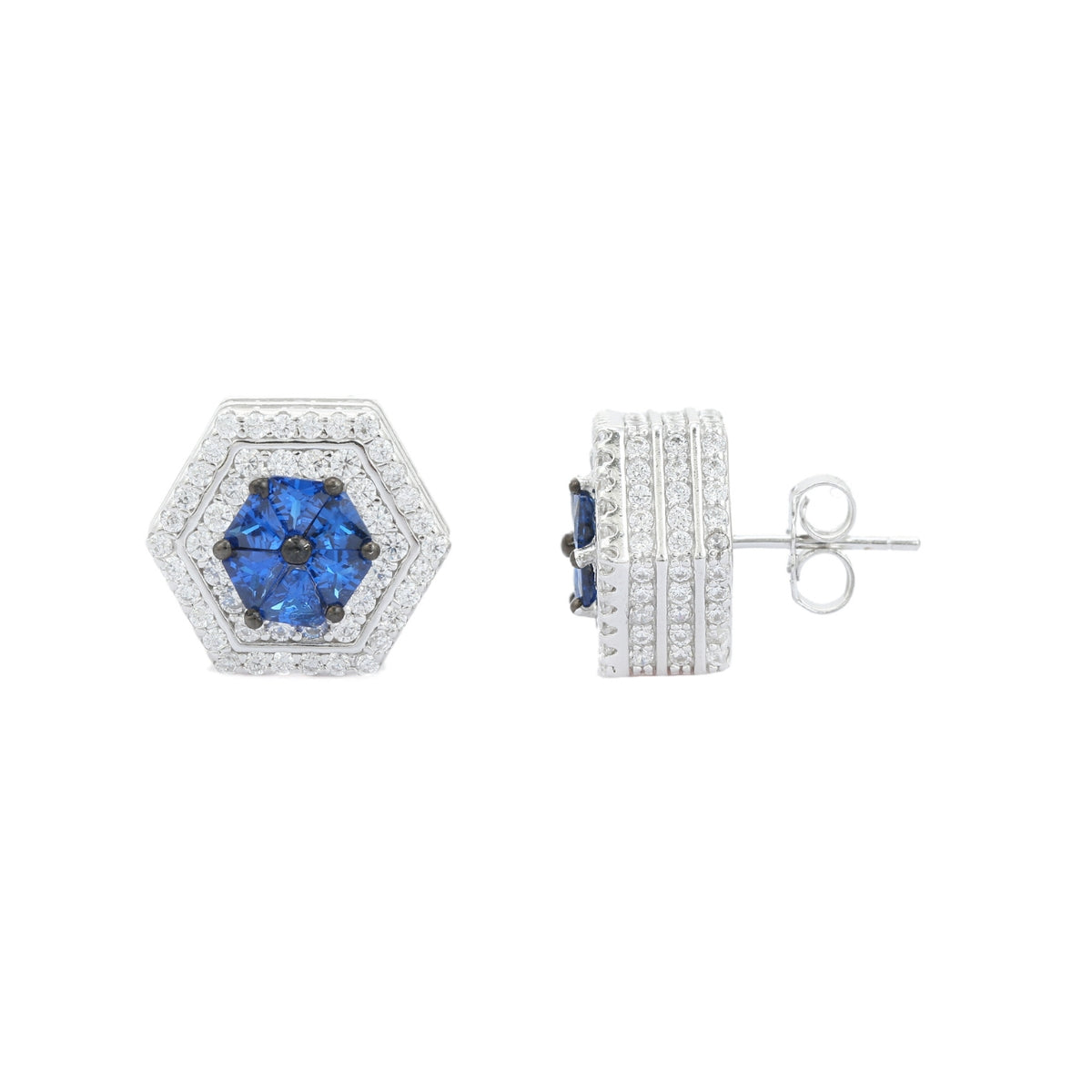 Elegant Art Deco Blue Sapphire and Emerald Green CZ Diamond Earrings