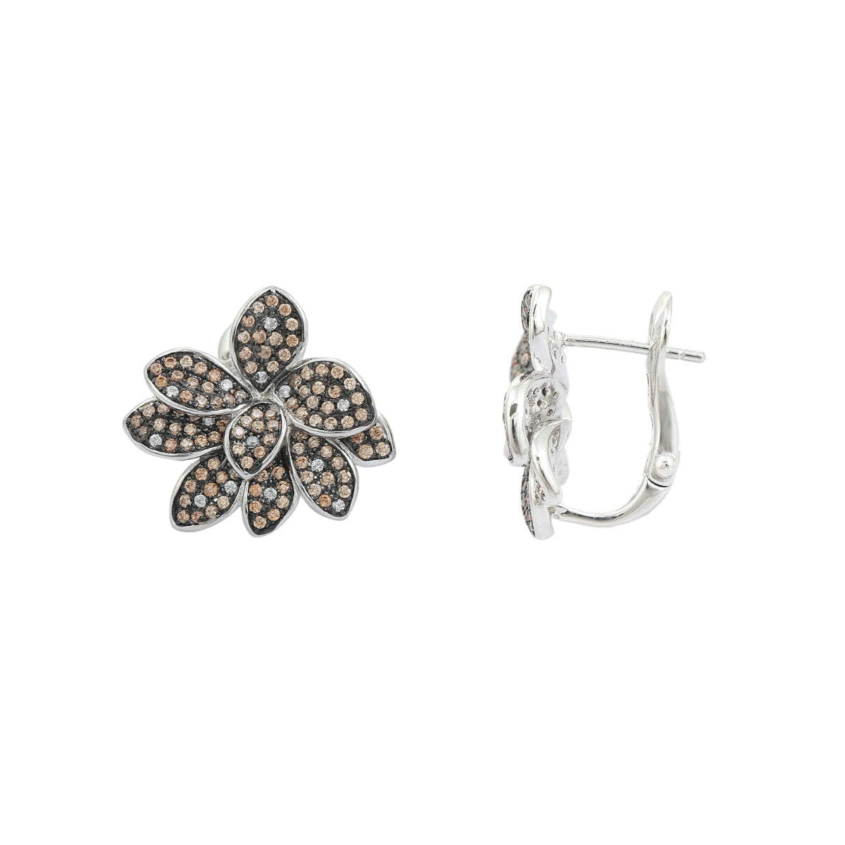 Antique Colourful Flower Diamond Stud Earrings in Silver and Rose Gold