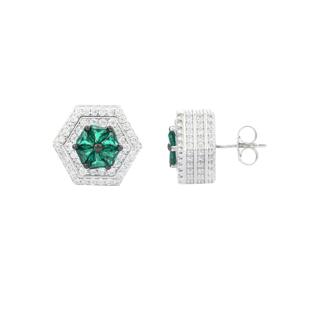 Elegant Art Deco Blue Sapphire and Emerald Green CZ Diamond Earrings