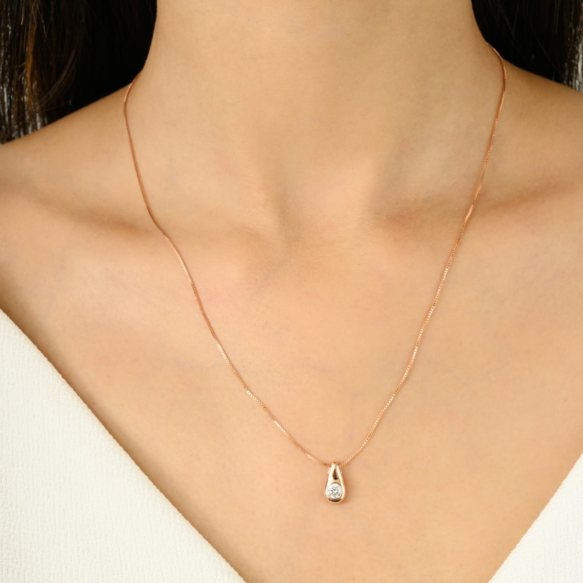 Solitaire CZ Diamond Teardrop Pendant Necklace for Women