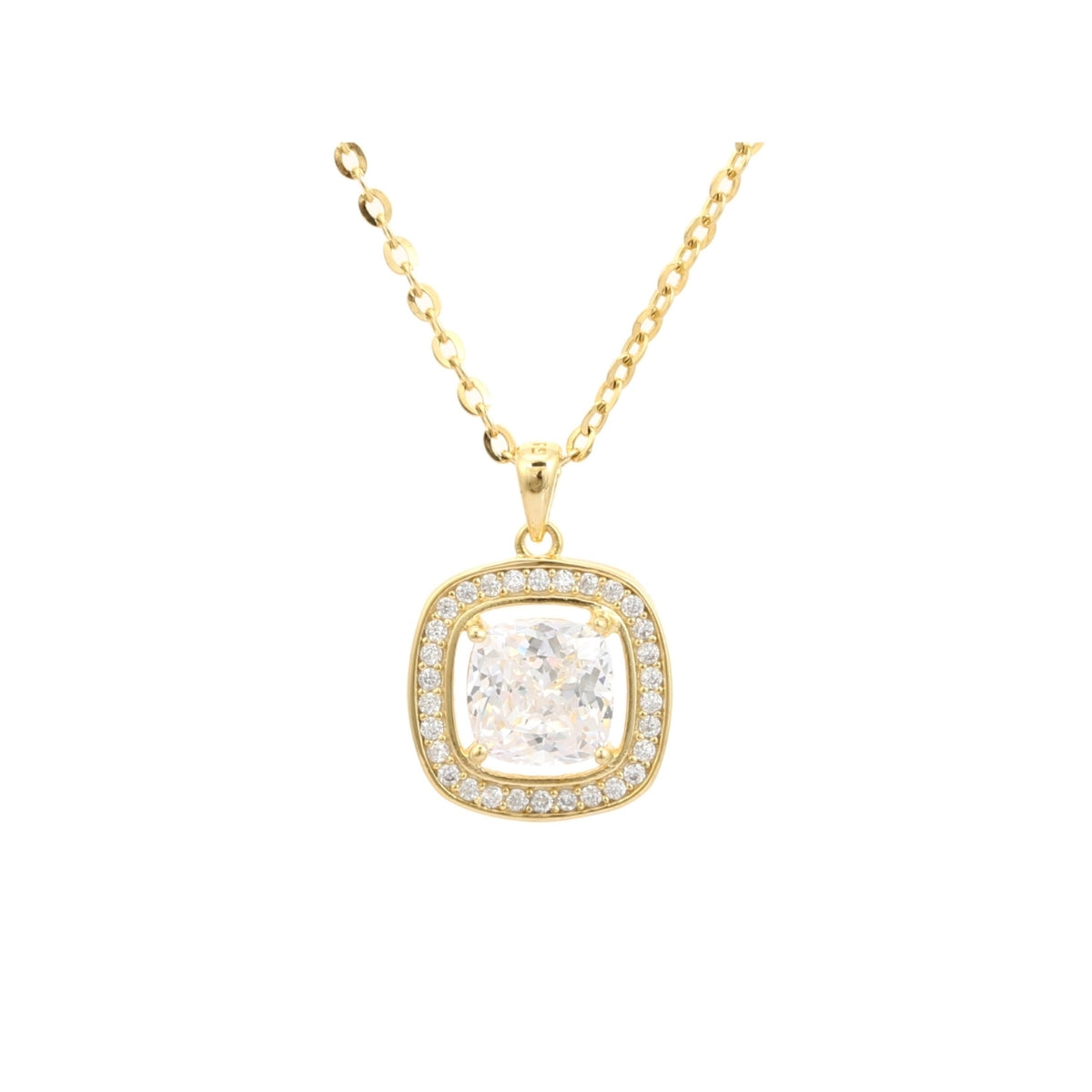Yellow Gold CZ Diamond Necklace with Earrings