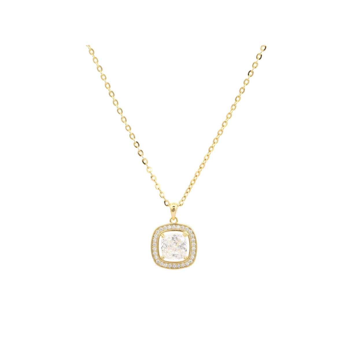 Yellow Gold CZ Diamond Necklace with Earrings