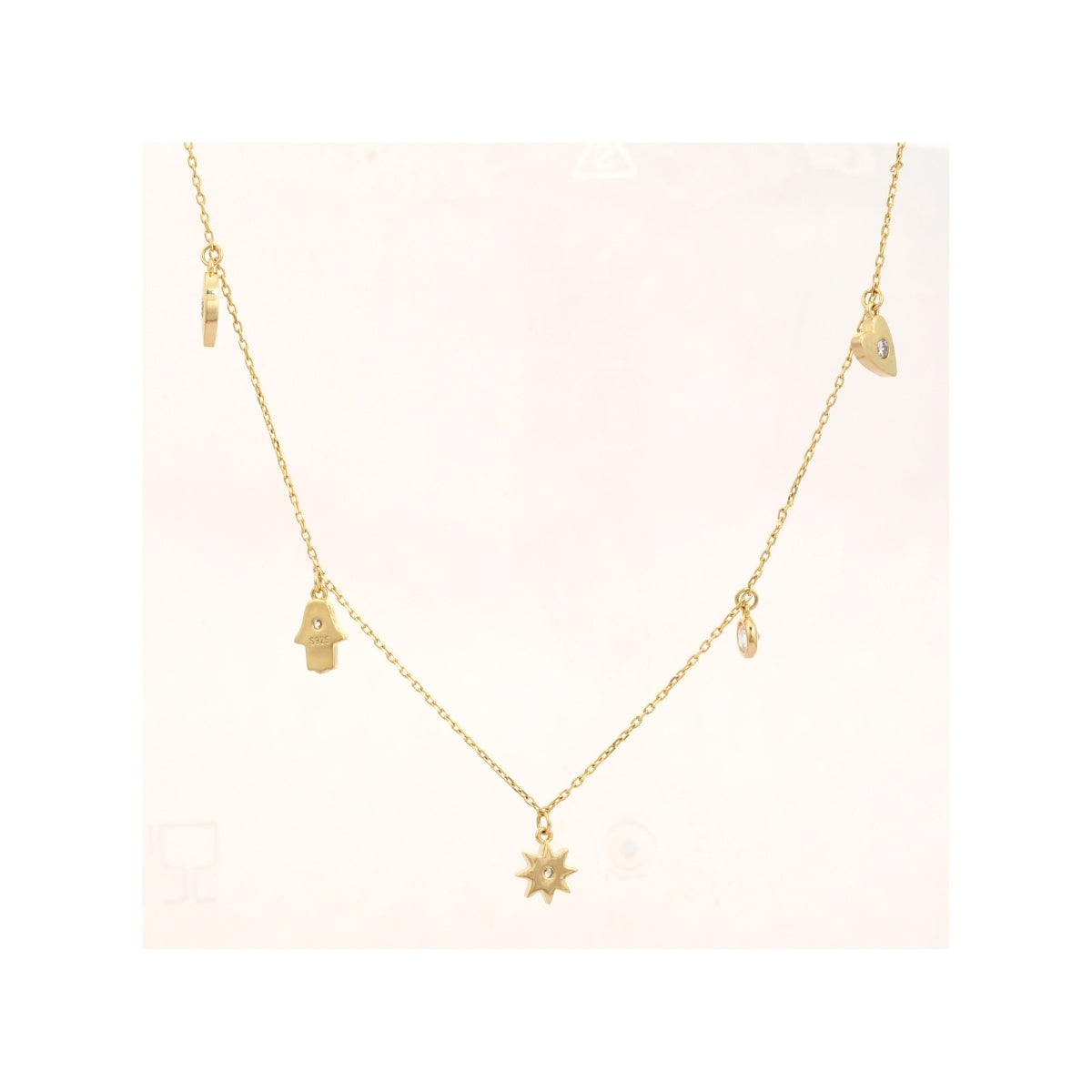 Yellow Gold Hamsa Charm Necklace - Protection and Good Luck Jewelry