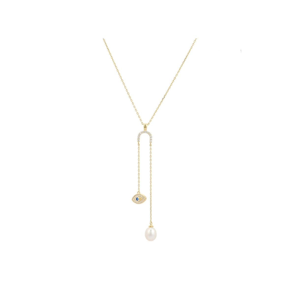 Yellow Gold Evil Eye Pendant Necklace - Pearl Drop Charm for Spiritual Protection