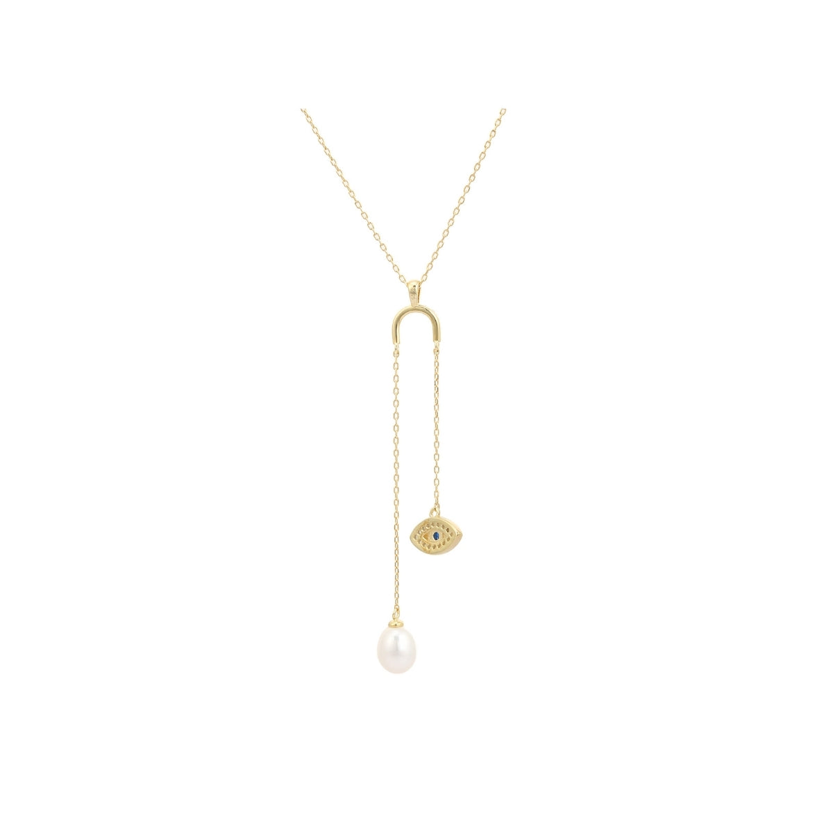 Yellow Gold Evil Eye Pendant Necklace - Pearl Drop Charm for Spiritual Protection