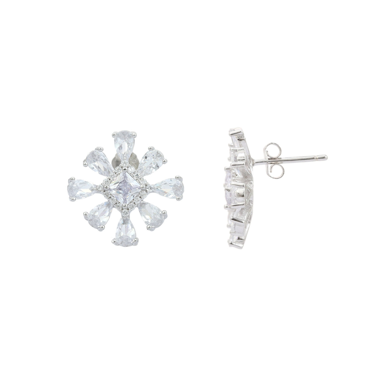 Sparkling Snowflake Cz Crystal Silver Earrings