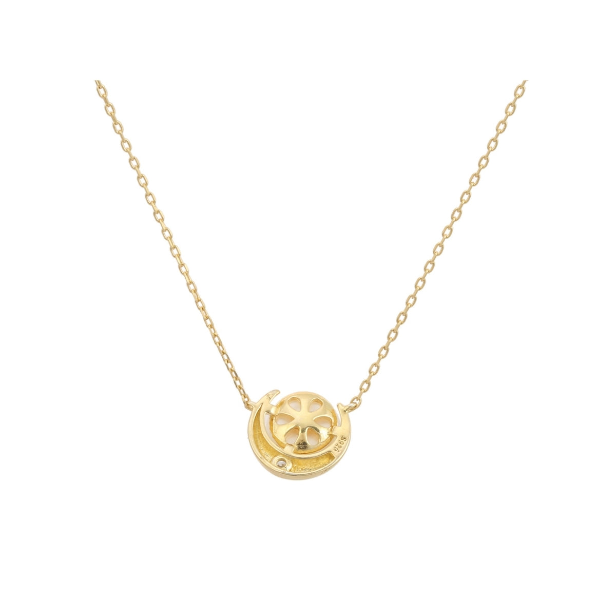 Yellow Gold Moon Pendant Necklace with White Pearl Charm