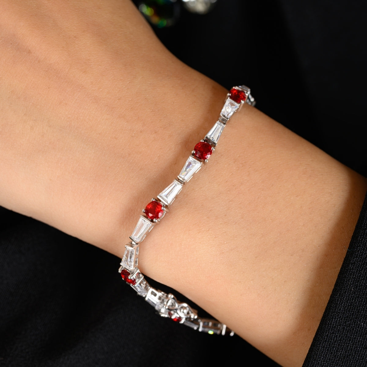 925 Silver Tennis Bracelets for Women - Green, Red, and Blue CZ Diamonds