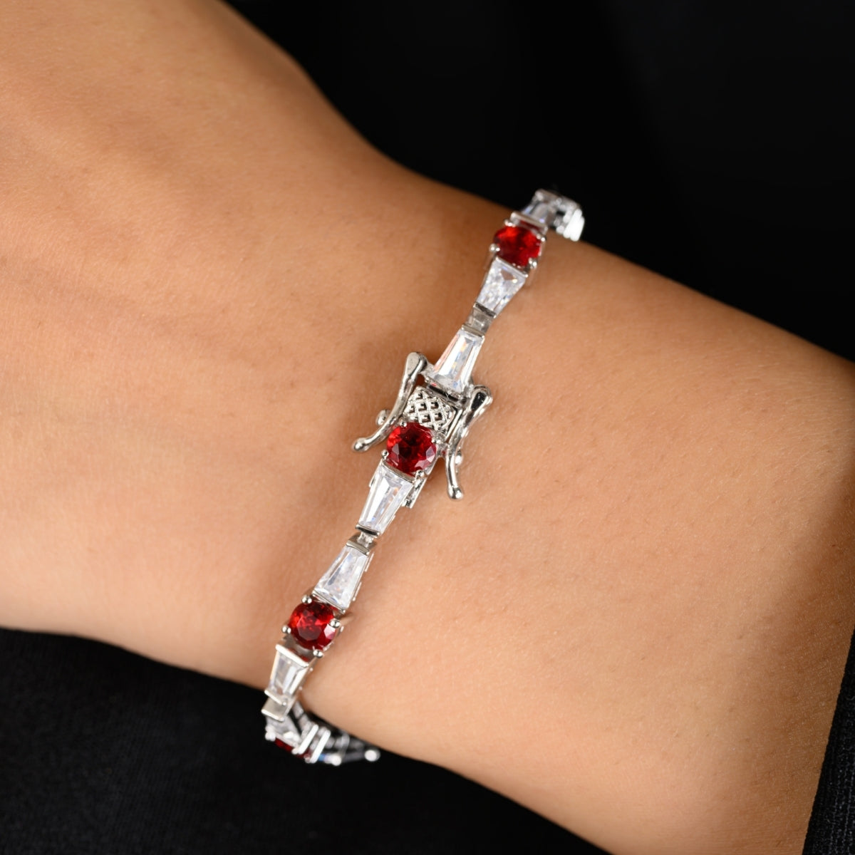 925 Silver Tennis Bracelets for Women - Green, Red, and Blue CZ Diamonds