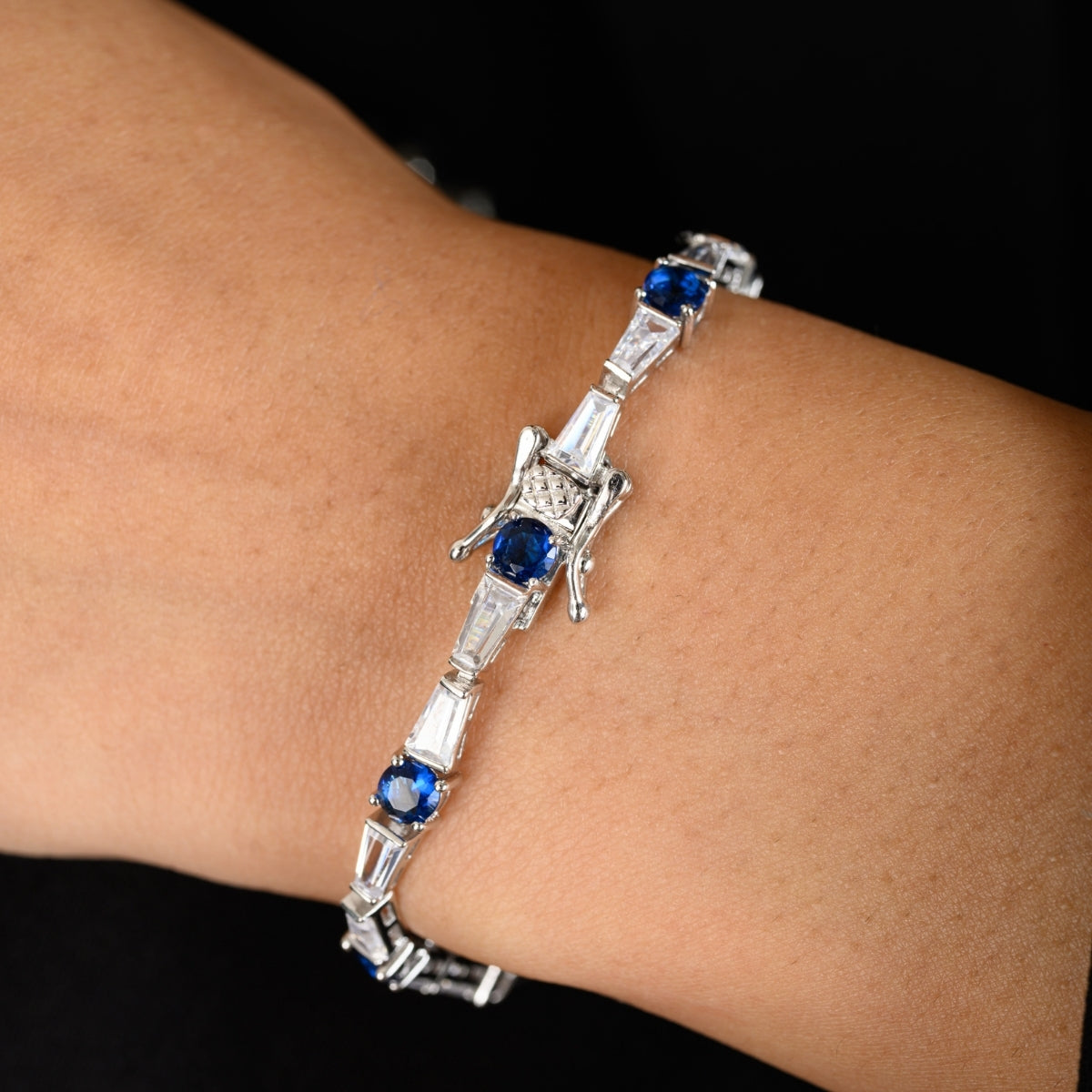 925 Silver Tennis Bracelets for Women - Green, Red, and Blue CZ Diamonds