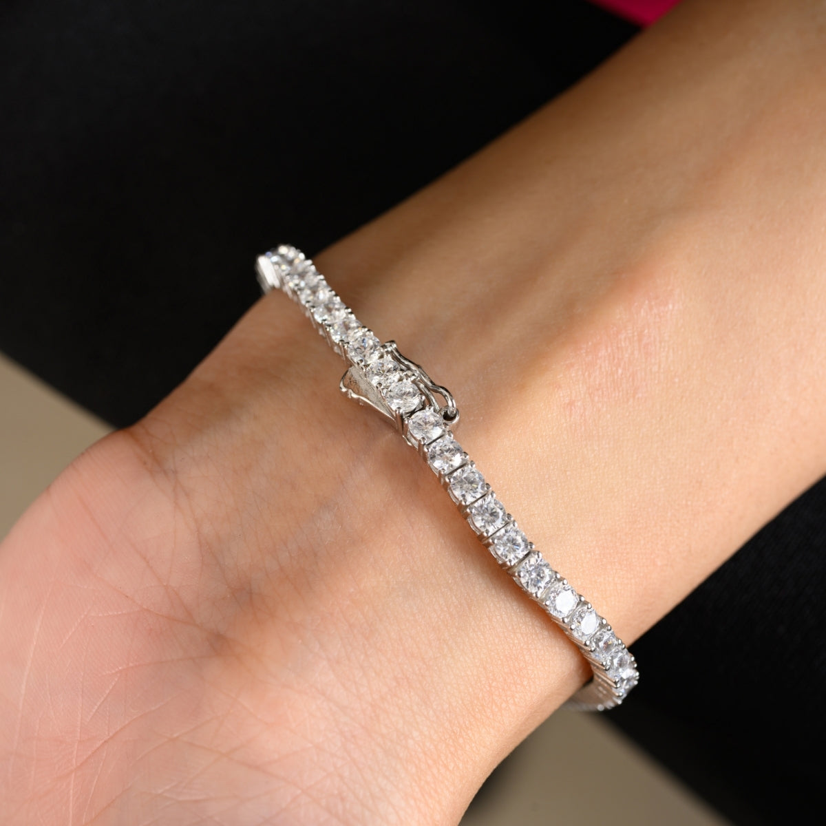 925 Silver Solitaire CZ Diamond Tennis Bracelet for Women