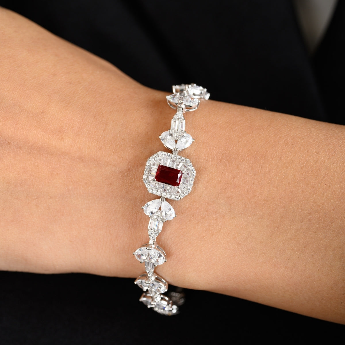 925 Silver Tennis Bracelets for Women - Emerald Cut Blue, Red, and Green CZ Diamonds