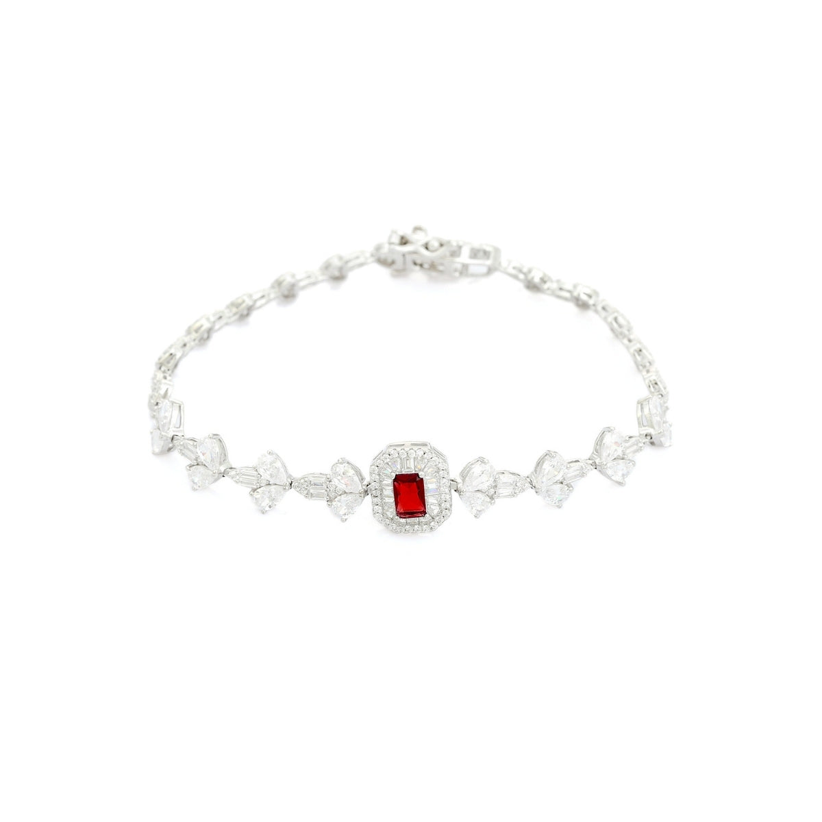 925 Silver Tennis Bracelets for Women - Emerald Cut Blue, Red, and Green CZ Diamonds
