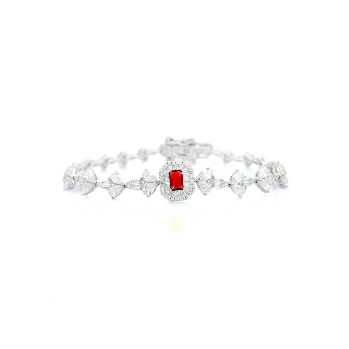 925 Silver Tennis Bracelets for Women - Emerald Cut Blue, Red, and Green CZ Diamonds