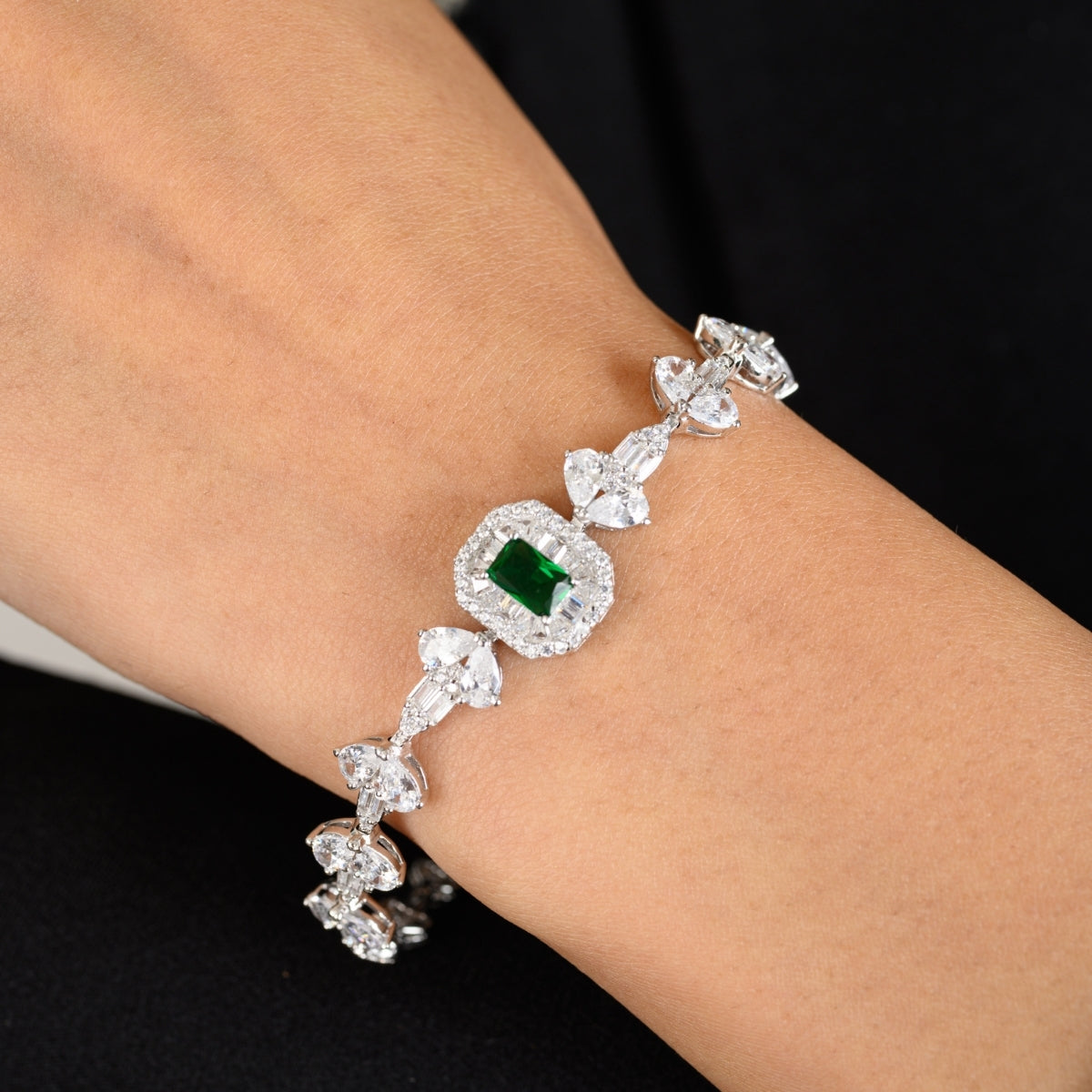 925 Silver Tennis Bracelets for Women - Emerald Cut Blue, Red, and Green CZ Diamonds