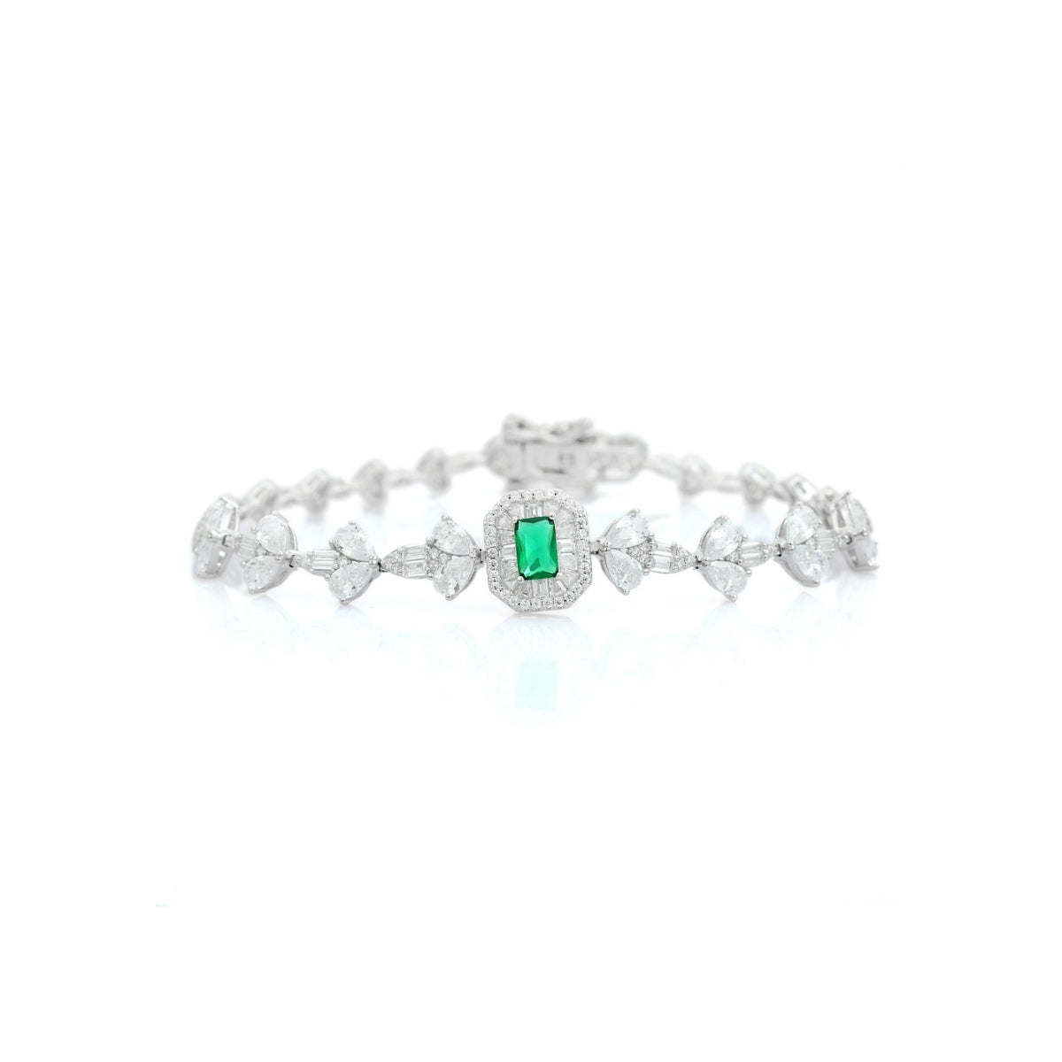 925 Silver Tennis Bracelets for Women - Emerald Cut Blue, Red, and Green CZ Diamonds